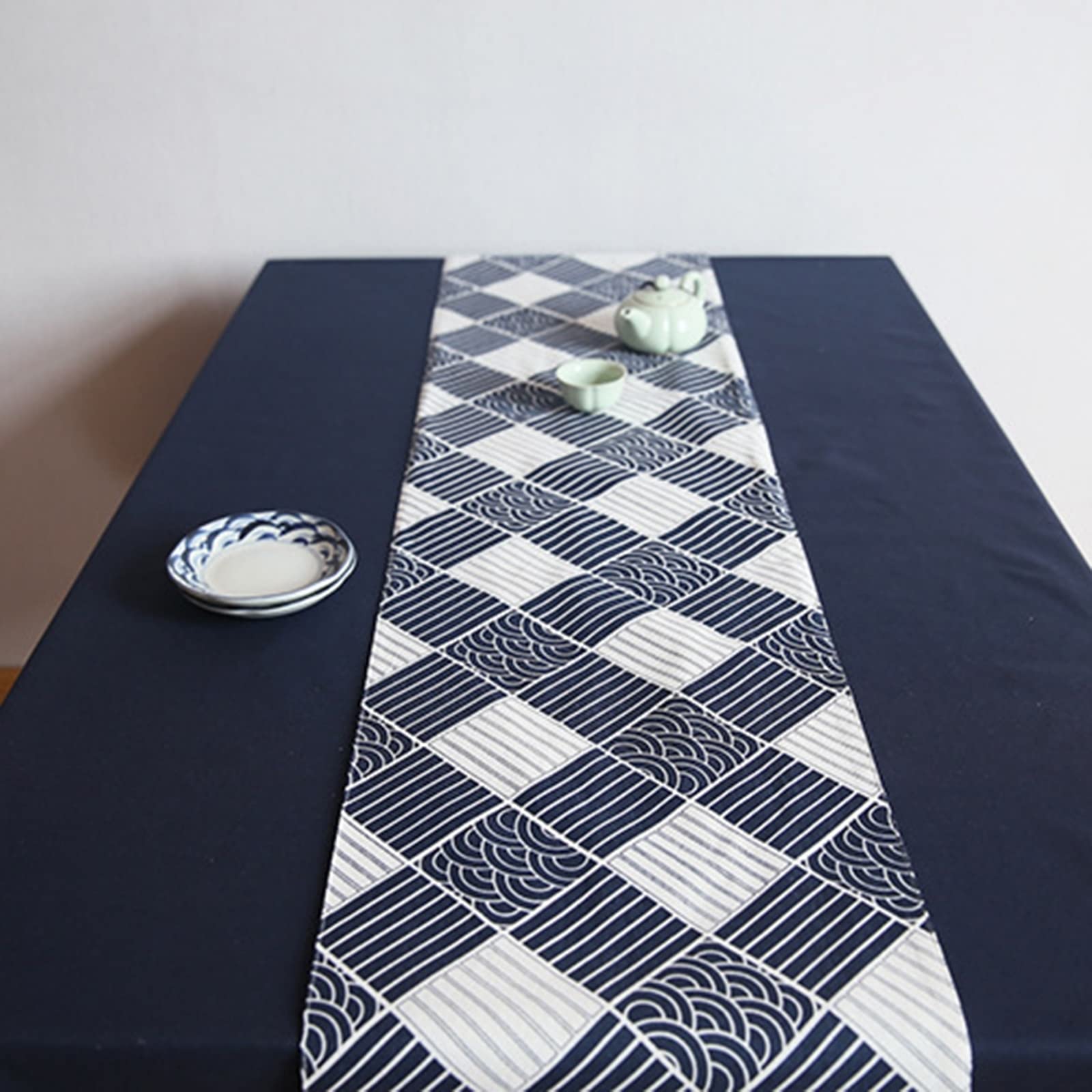 WXKAGF Runner da tavola Runner da tavola a griglia Lavabile Blu Bianco Un eyecatcher in Primavera Estate Runner da tavola in Cotone e Lino 30 x 180 cm