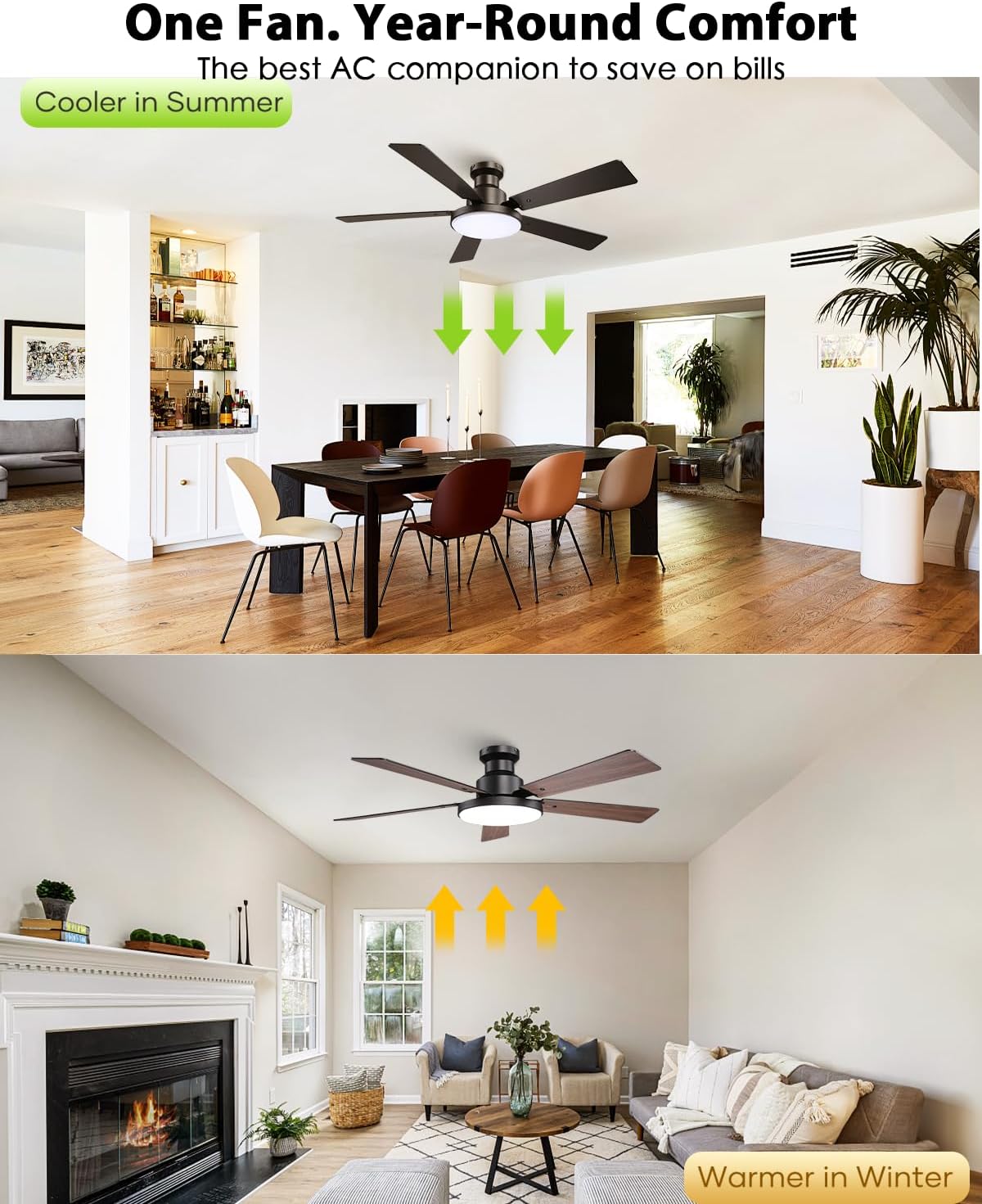 52 Inch Low Profile Black Ceiling Fan with Lights, 12.2'' Large 3CCT LED Light Panel, APP & Remote, 6-Speed Quiet Reversible DC Motor, Modern Flush Mount Ceiling Fan for Bedroom Living Room