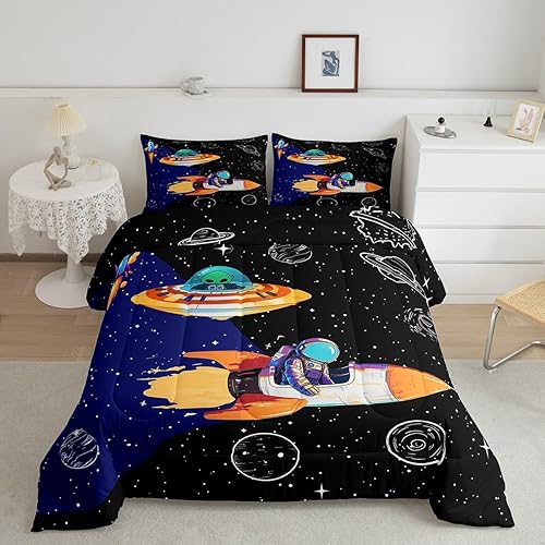 Juego de ropa de cama de 3 piezas, feliz Papá Noel con regalos, juego de edredón para niños y niñas, lunares estrellados, rojo claro, microfibra