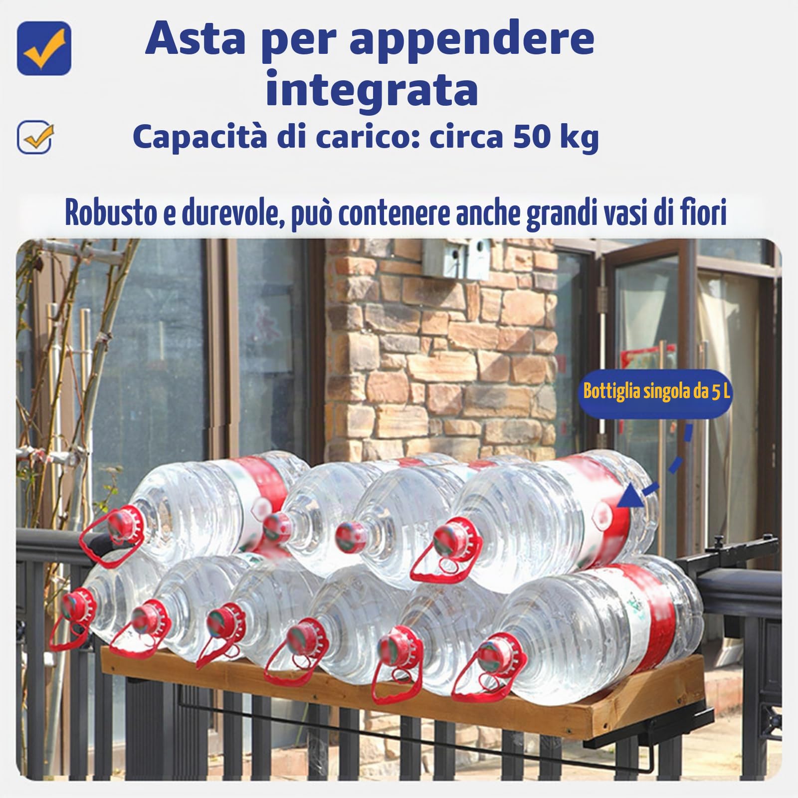 Tavolo Tavolino da Ringhiera,Tavolino da Appendere al Balcone,Tavolo con Ringhiera in Legno Regolabile,Struttura di Rinforzo,per Pranzo,Lavoro E Time Libero