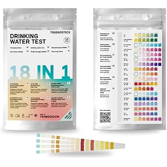 Water Tester &amp; Pool Tester Drinking Water 18-in-1 - 25 Test Strips | For tap water, aquarium, pool and fountain, measures pH 