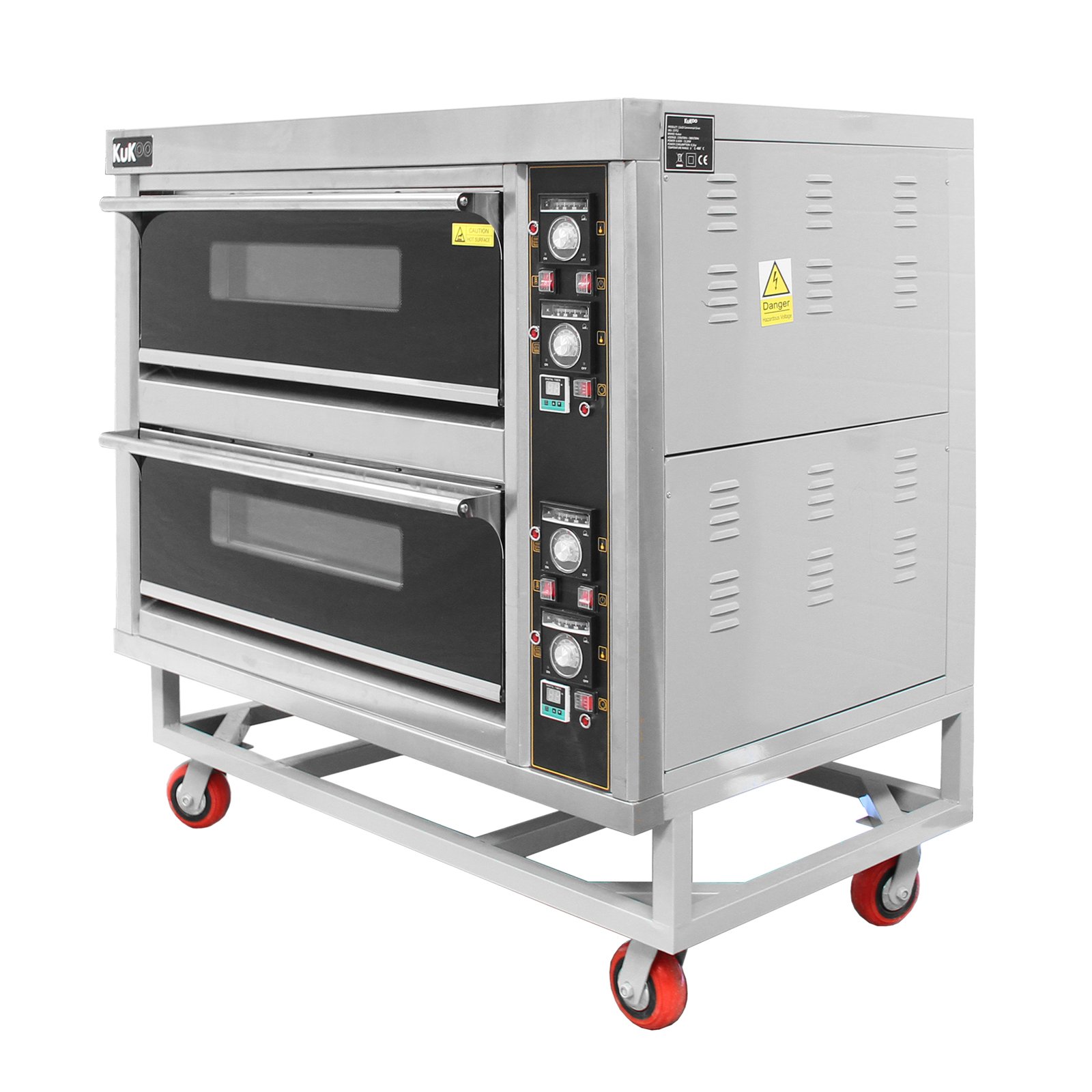Four à Pizza Pâtisserie Professionnel Electrique 0 à 400 ° C - 2 Etages - Sur Roues - 6600W Triphasé ou Monophasé - Soles en Pierre Réfractaire, [Plateaux de cuisson et Pelle à Pizza OFFERTS]