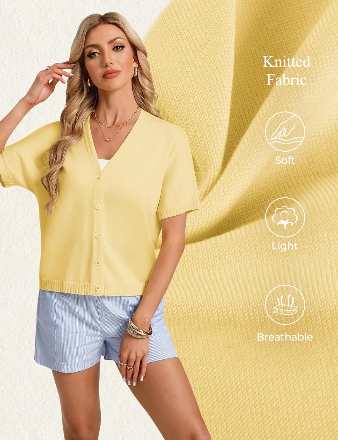 GRACE KARIN Women Short Sleeve Spring Cardigan Sweaters Button Down Knit Shirt Dressy Casual Tops 2026 Summer Outfits - Image 3