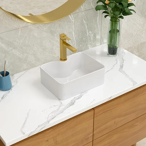 Lordear Bathroom Vessel Sink 16"x12" Rectangle Above Counter White Porcelain Ceramic Modern Vanity Sink Art Basin Sink for Bathroom
