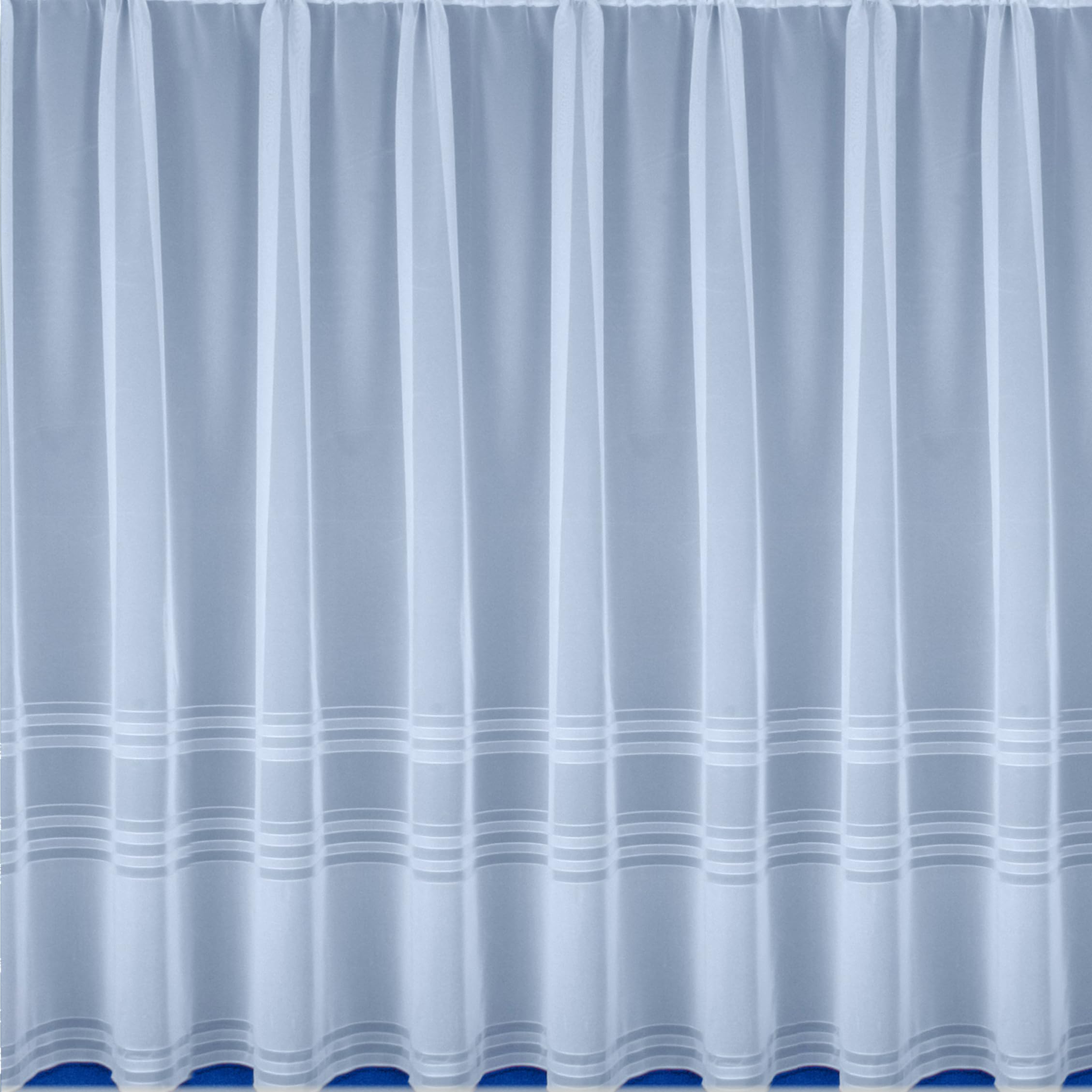 Plain Modern White Net Curtain With Horizontal Base Stripe Design - 48 inch (122cm) Drop - Straight Base - Easy To Hang - SOLD BY THE METRE By Kellys Soft Furnishings