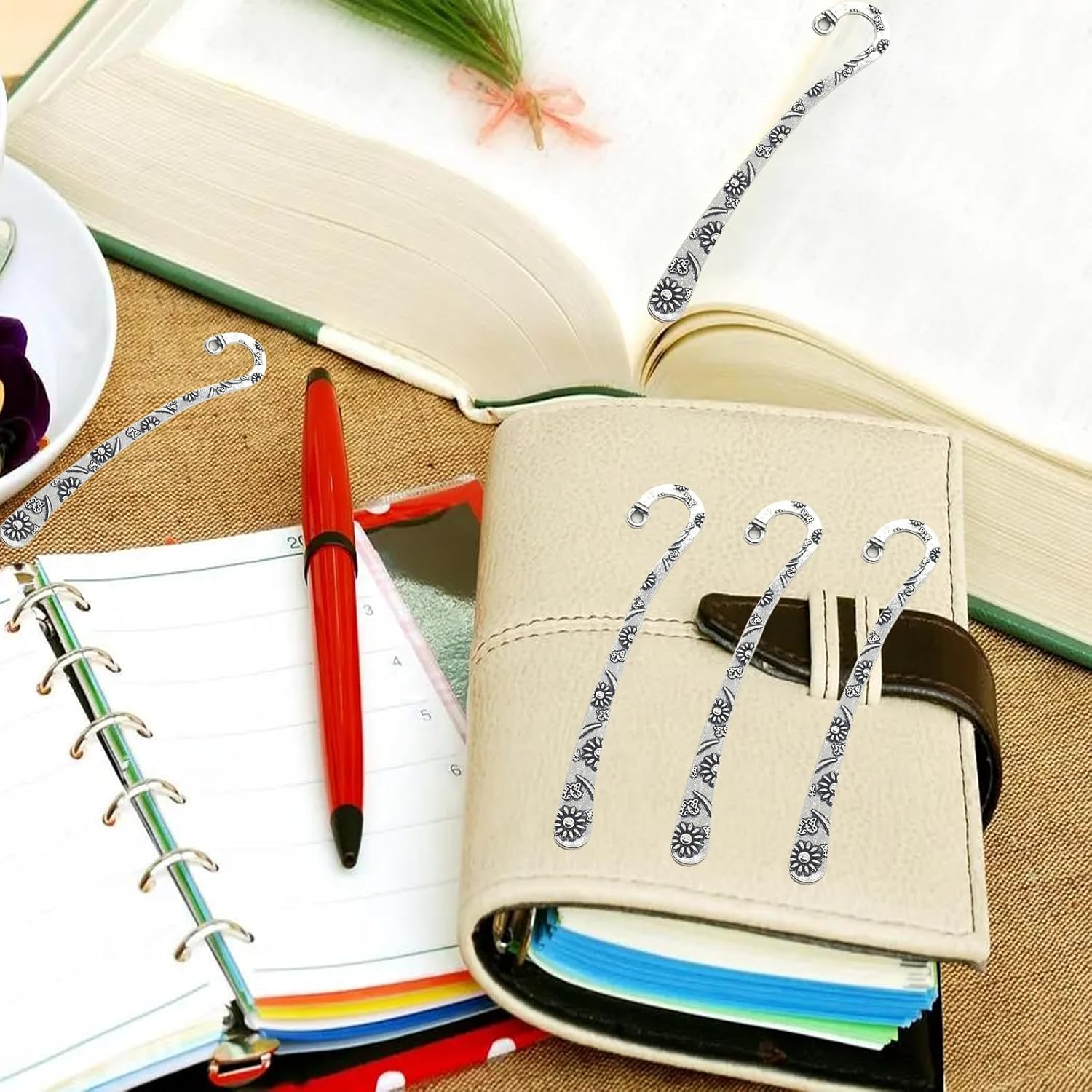 Generic 30 Pack Metal Bookmark - Silver Metal Bookmark Hairpin Hook Carved Antique Vintage with Loop Metal Book Markers Embossed Bookmarks, Jewelry Making Charms - Image 3