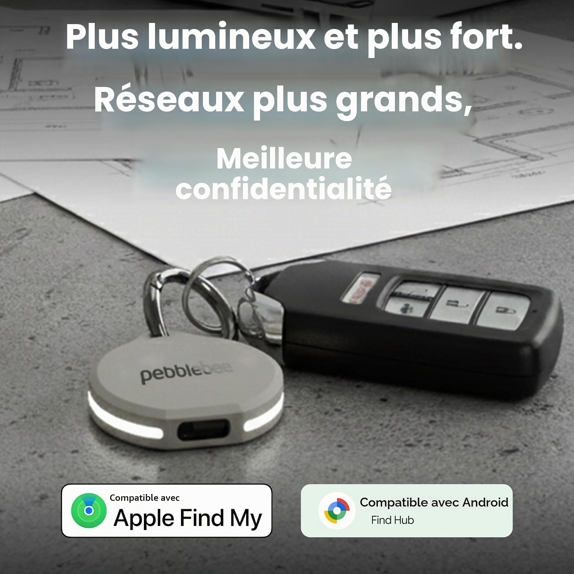 Pebblebee Clip 5 | Étiquette de suivi Bluetooth rechargeable pour clés et sacs | Alternative aux traqueurs Air Tag et Android | Sirène 130 dB, LED stroboscopique lumineux, batterie de 12 mois, mode de