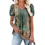 Angerella Women Tunic Tops Dressy Casual Summer Short Sleeve V Neck Shirts Floral Loose Fit Pleated Boho Top S-3XL