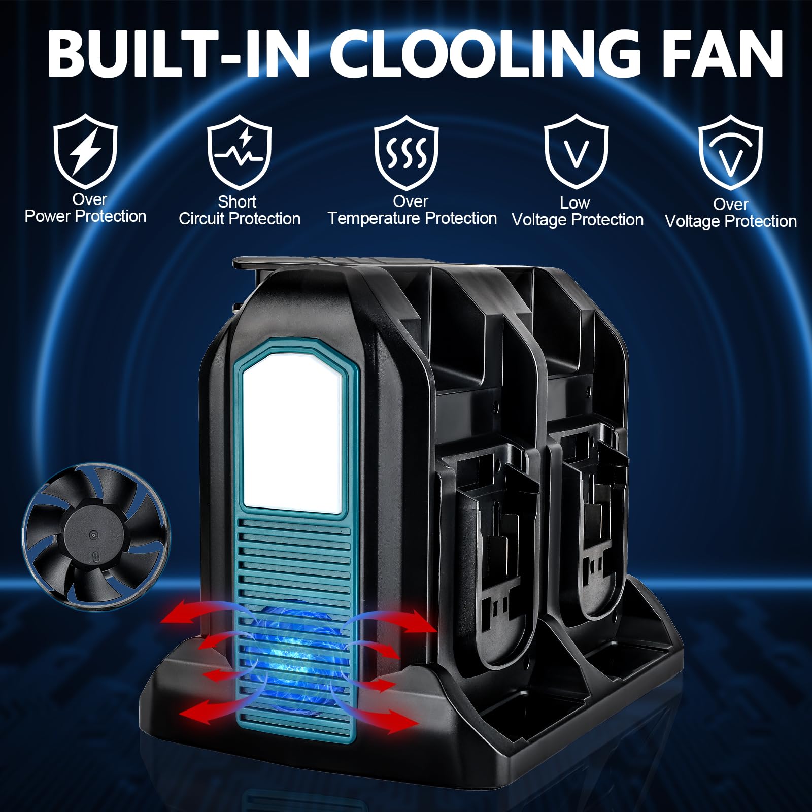 350W Tragbarer Netzteil-Wechselrichter, 4-Port-Netzadapter für Makita LXT 18V Akku, DC 20V auf AC 120V Konverter mit USB-Anschluss, Typ-C-Anschluss, LED-Licht