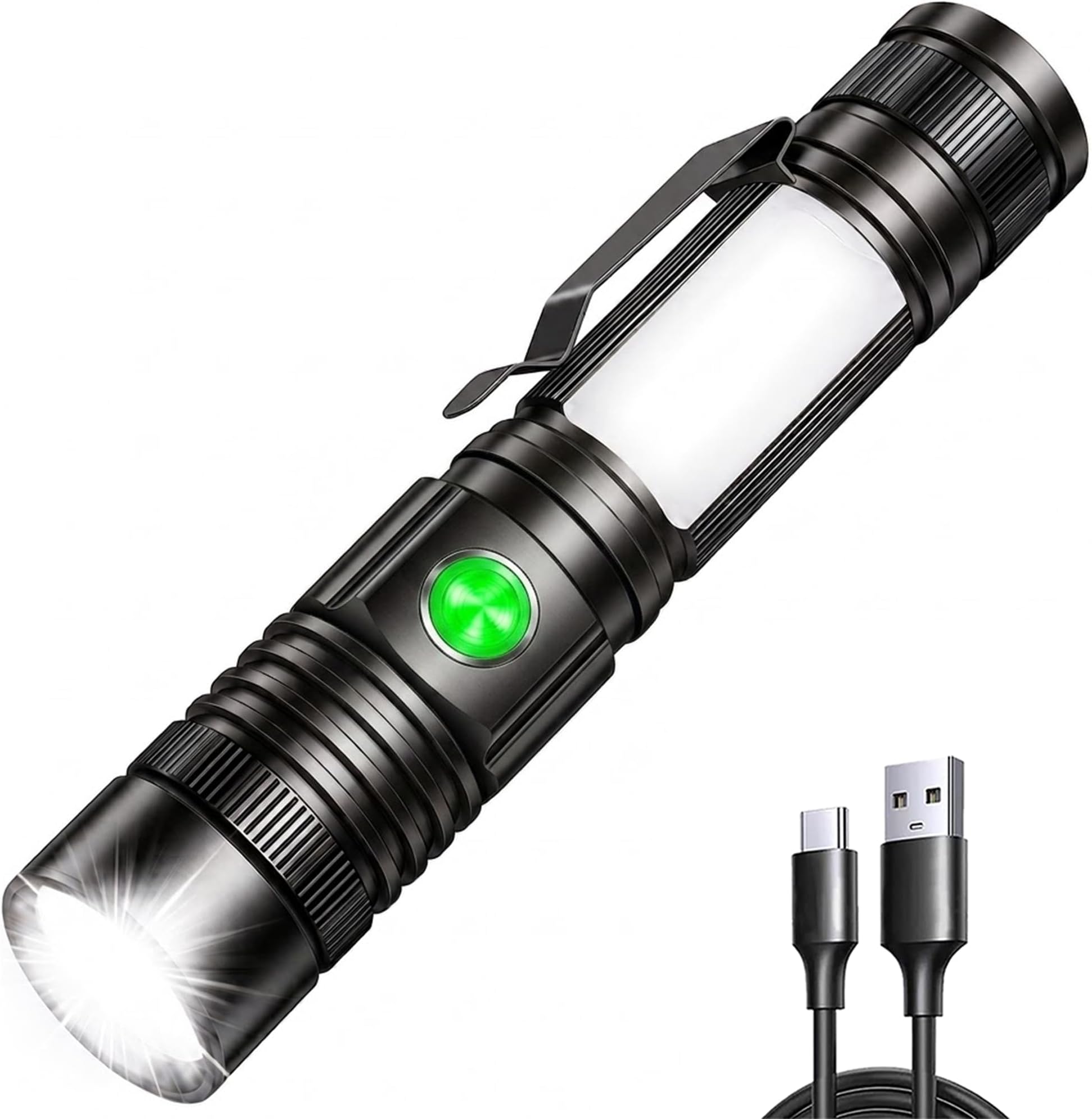 REHKITTZ Rechargeable LED Torch, 2000 Lumens, Super Bright | Magnetic COB Work Light, Adjustable Focus, Pocket-Sized, Impact-Resistant Aluminium Body, Water-Resistant Flashlight, 4 Modes