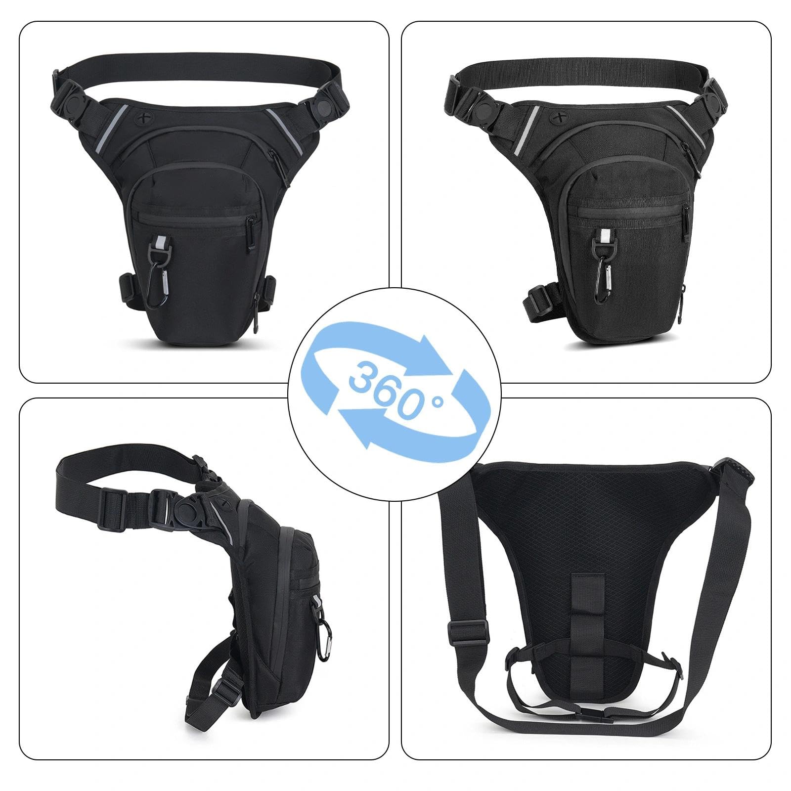 Eulihent Marsupio da Gamba Moto Impermeabile Tattico Borsa Cosciale Multifunzionale per Uomo Donna con Tasca Regolabile per Ciclismo Escursionismo Campeggio e Sport (Nero)