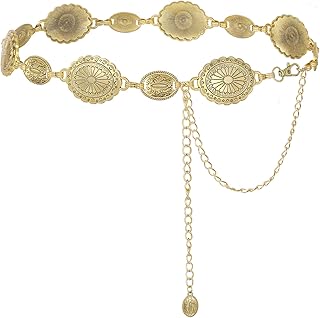 Metal Waist Chain Link Belt for Women Western Cowgirl Boho Turquoise Belts for Dress Jeans Country Concert Outfit - Buy now