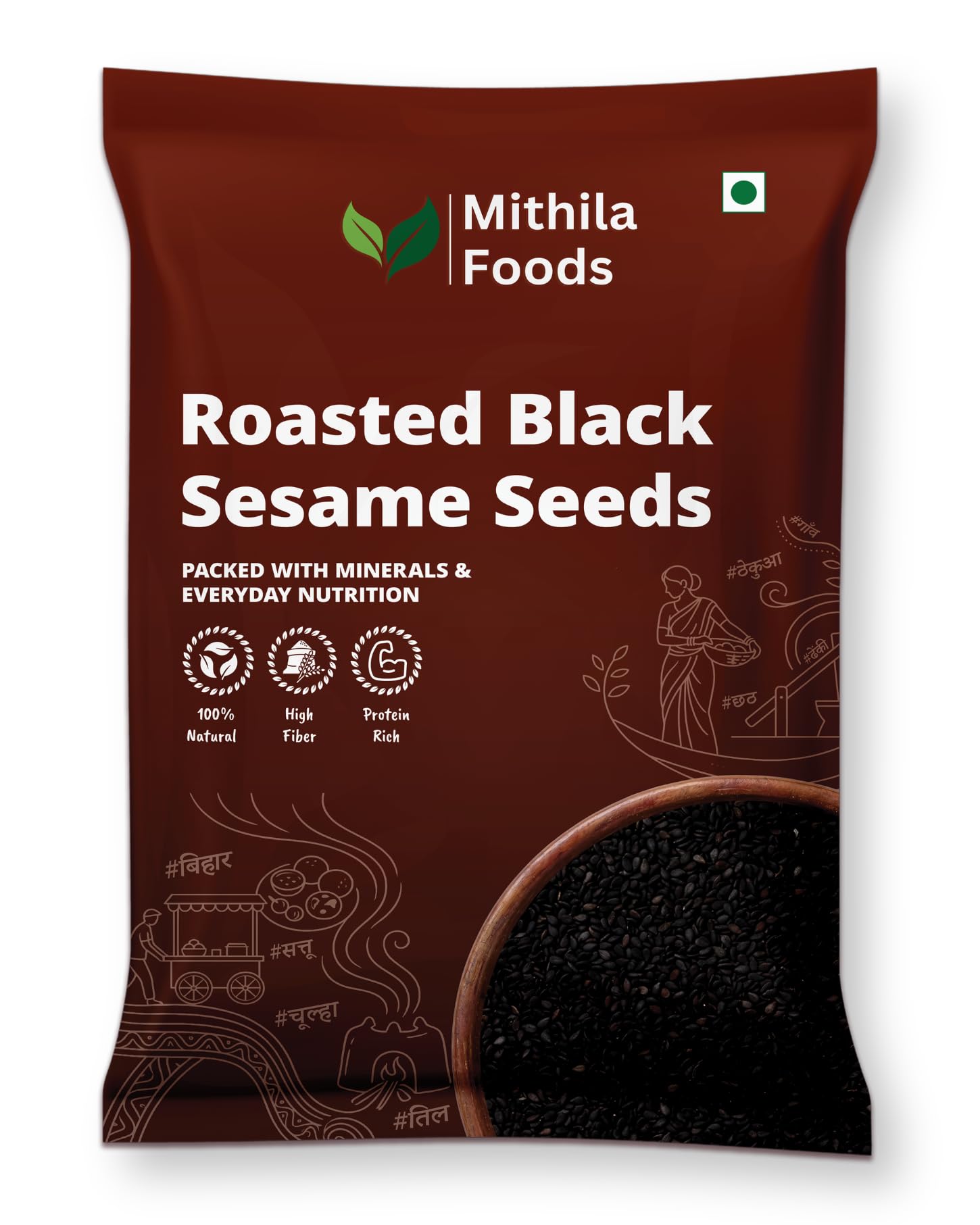 MITHILA FOODS 400g Roasted Black Sesame Seeds | Premium Kaala Til | Naturally Roasted, Nutty & Crunchy | Protein, Fiber & Healthy Fats Rich | For Chikki, Laddoo, Tahini & Tadka | Authentic Taste of Bihar