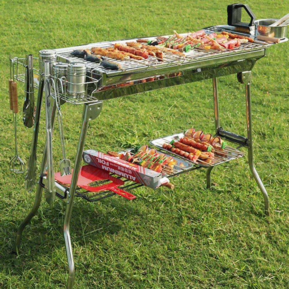 Supporto per barbecue, Griglia for barbecue Barbecue Cucina domestica Picnic multi-persona a carbone addensato di qualità con ripiano da picnic pieghevole portatile selvaggio