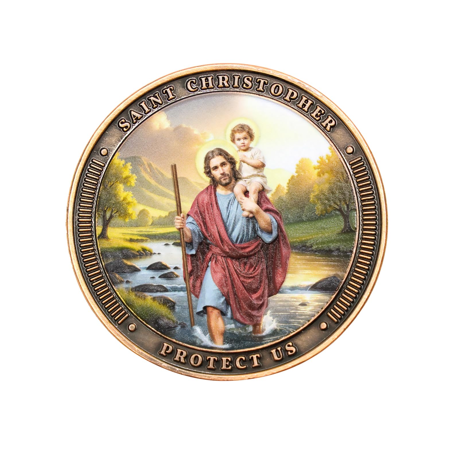 Saint Christopher Protection Medal for Safe Travel Driving, St. Christopher Challenge Coin Religious Prayer Pocket Token for Traveler Safe Journey