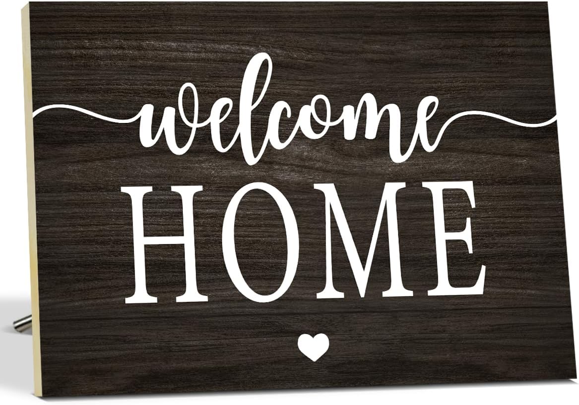 Welcome Sign Wooden Signs Housewarming Gifts For Home Decor, Entryway Sign Wall Art Wooden Plaque Desk Sign With Stand Table Decoration for Women Family -11