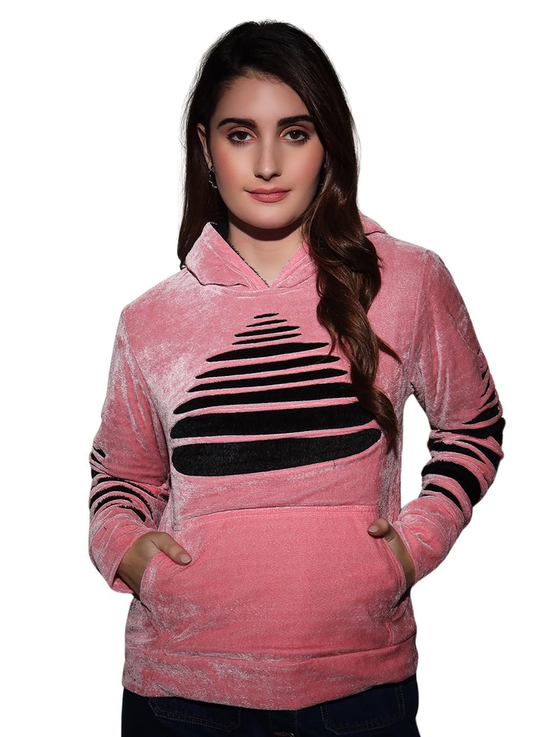tandul Solid Pink Women's Sweatshirt-Velvet, (10514)-picture-16