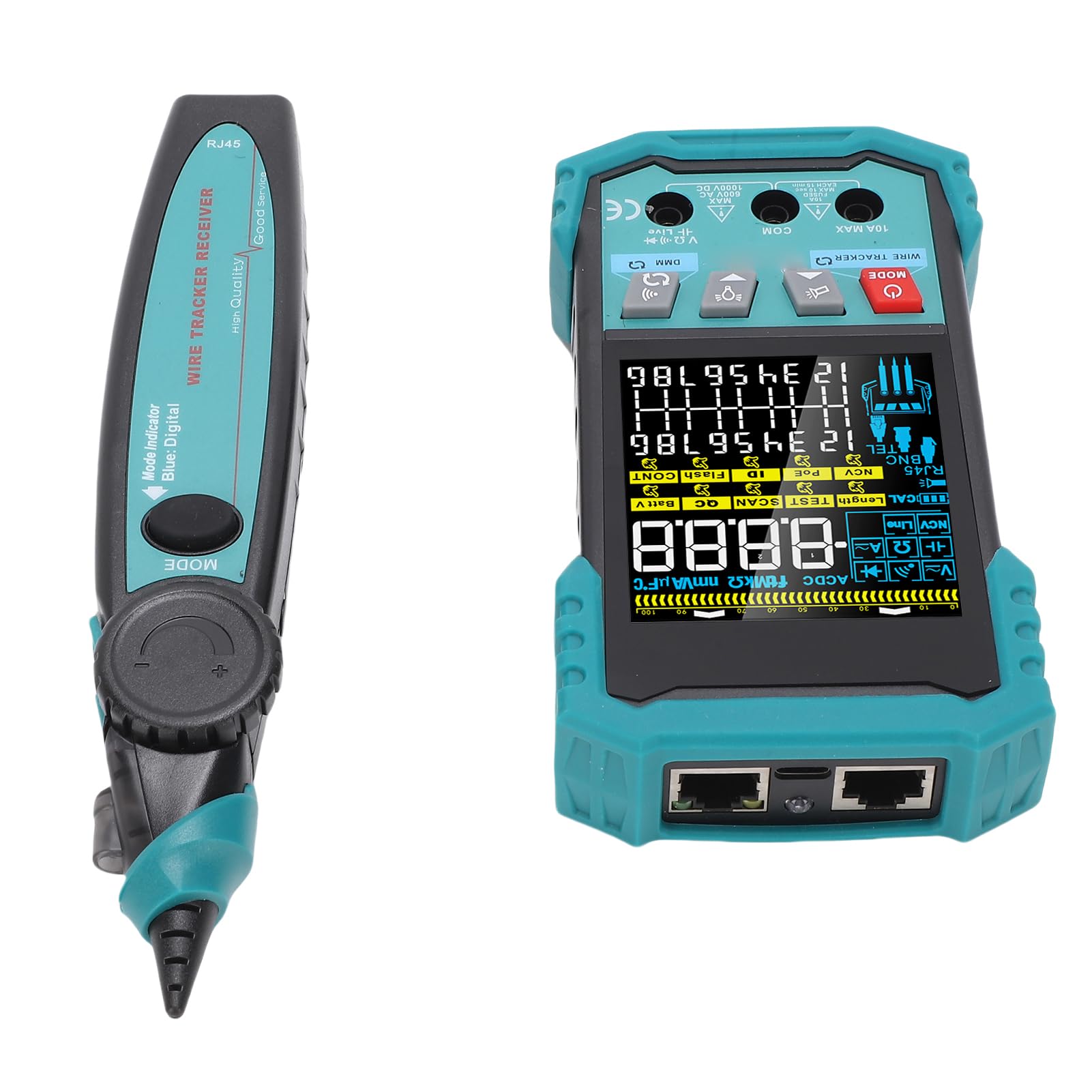 Eujgoov Tester per Cavi di Rete RJ45 con Multimetro e Rilevamento PoE per Test di Cavi Ethernet e Misurazione Portatile della Lunghezza