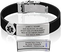 Vista 98 de Divoti Pulsera de identificación de alerta médica grabada personalizada, grabado láser de doble cara, pulsera de silicona, cierre de seguridad
