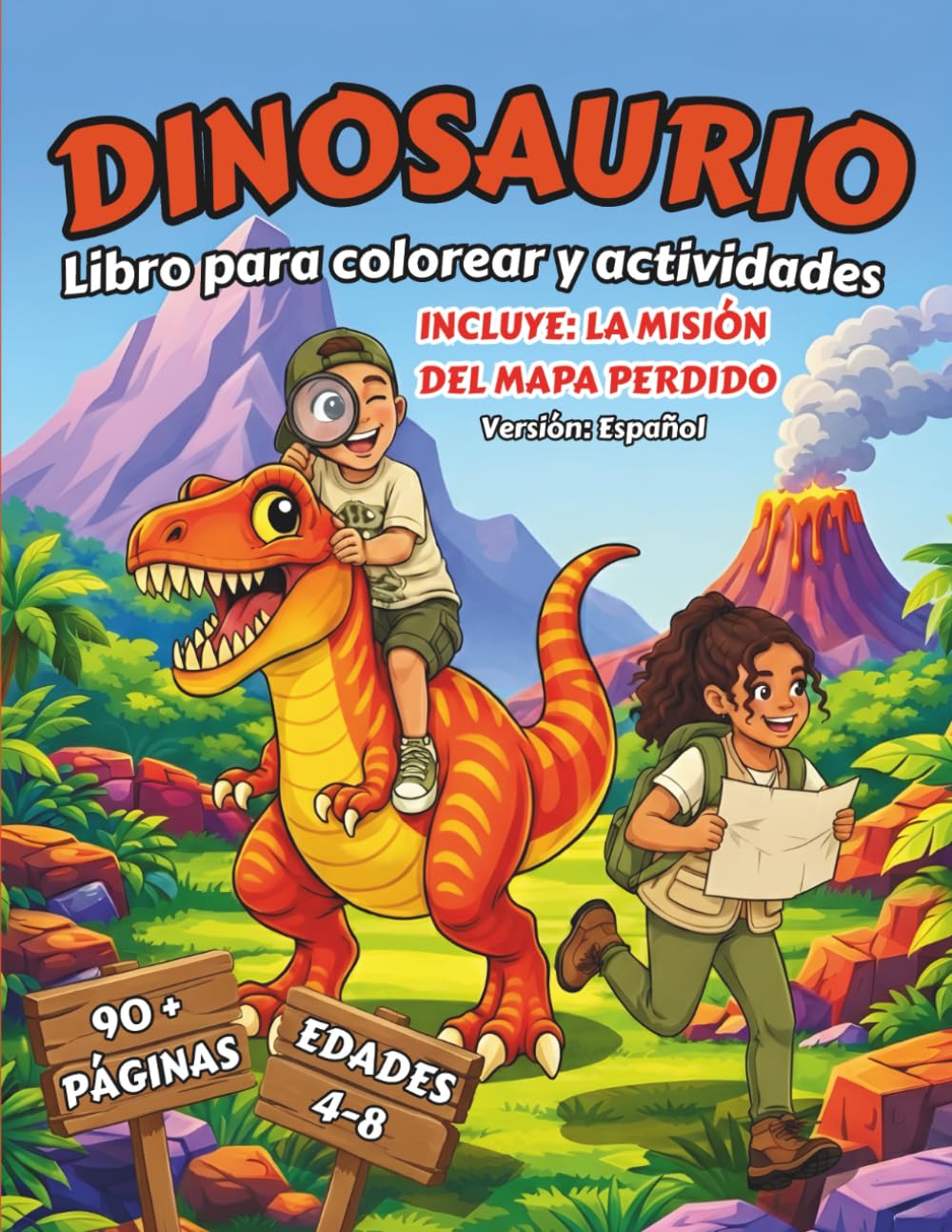 DINOSAURIOS: Libro para colorear y actividades: Incluye la misión del mapa perdido