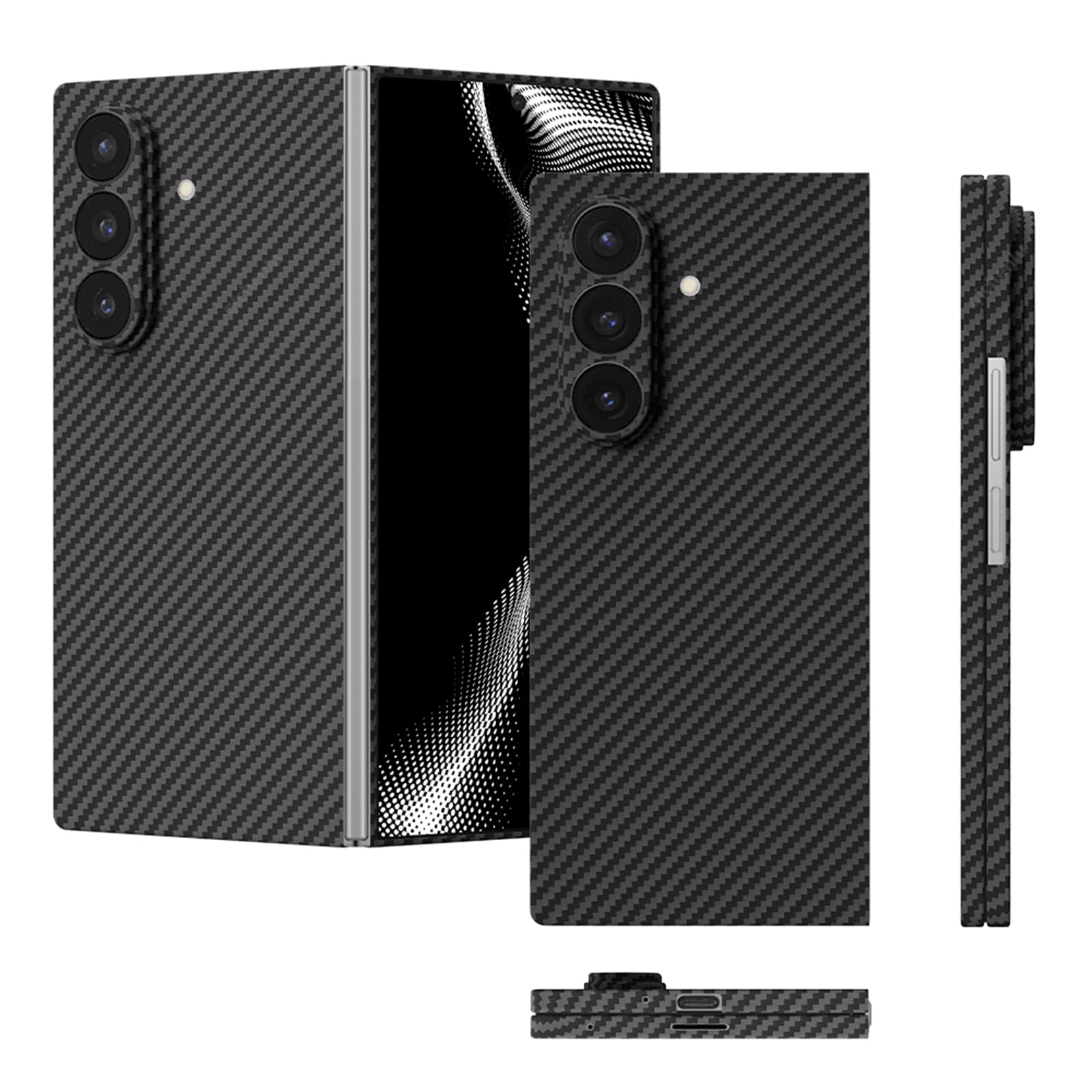 Kugelsicher Aramidfaser Aramid Hülle für Samsung Galaxy Z Fold 7,Extrem Stoßfest Ultraslim Backcover Case Hartschale mit Kamera Schutz - Schwarz