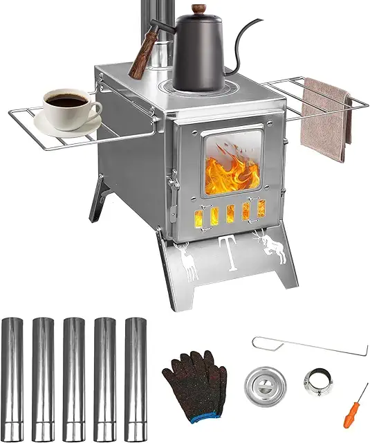 WUDLEP Portable Tent Stove - Stainless Steel Wood Burning Camping Stove