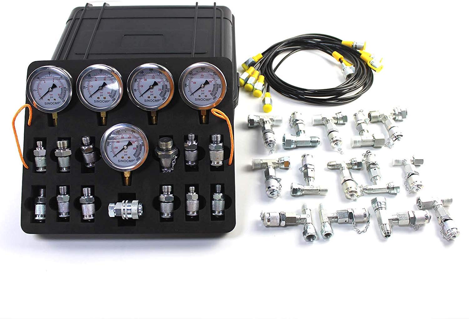 Buy SINOCMP Hydraulic Pressure Test Kit with 5 Gauges, 5 Test Hoses and