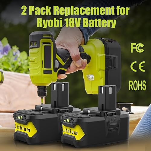 Miniatura 7 de Paquete de 2 baterías de repuesto para Ryobi 18V y cargador de batería de 6500 mAh P108 compatible con baterías Ryobi 18V One+ P102 P103 P104 P105
