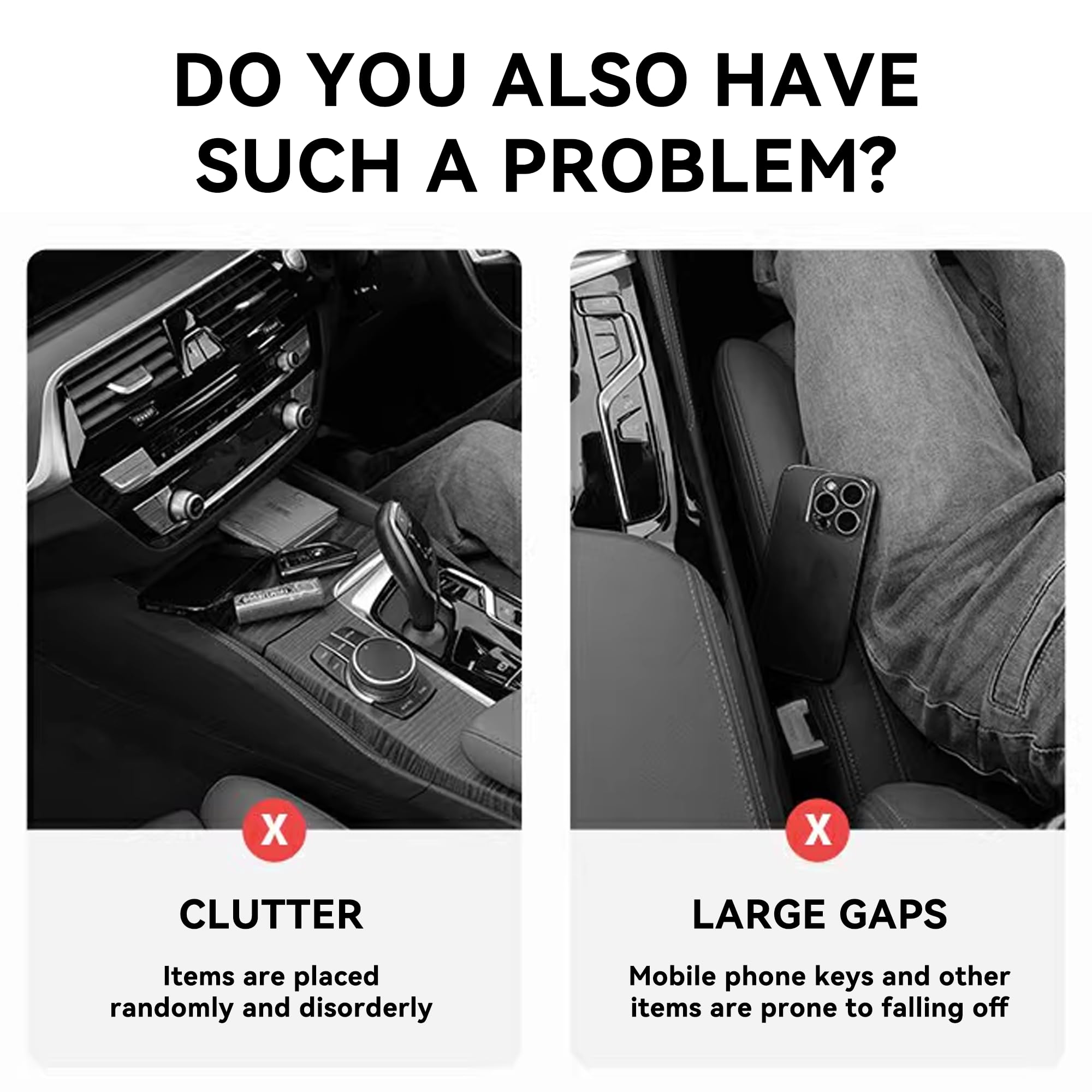 Tioollev 2PCS Car Seat Gap Filler, Automotive Seat Organizer Fill The Gap Between Seat and Console, Universal Car Storage Box Inserts Fill The Gap Between Seat &Console for Coins Wallets Keys (Black)