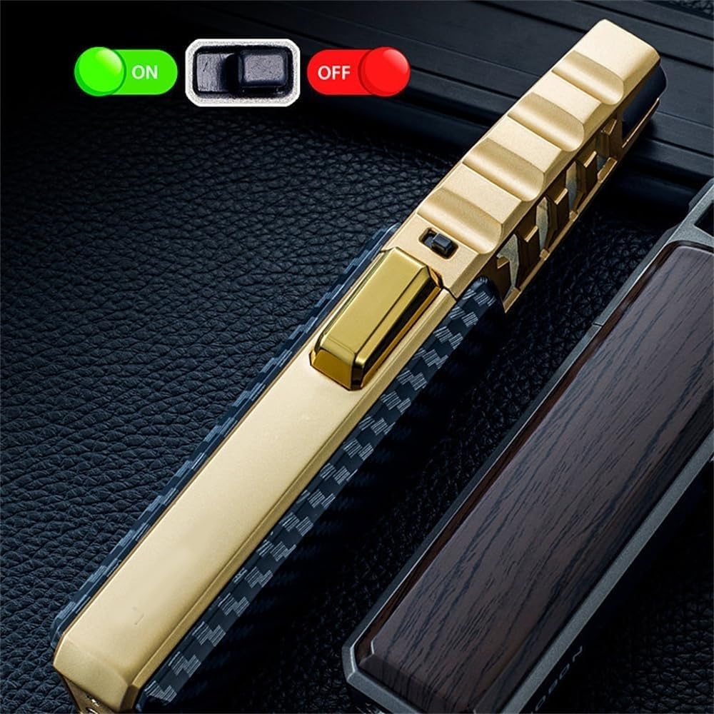 Jet Torch Lighter, Butane Torch Lighter, Windproof Straight Torch Blue Flame Lighter, Refillable Kitchen Cooking Torch Lighter with Safety Lock for BBQ, Baking(Gold)