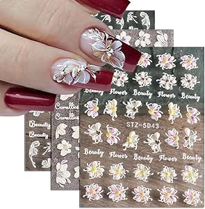 3 Nail Art Stickers pour Ongles Water Decal Divers Fleurs Réf.STZ-353/377/260