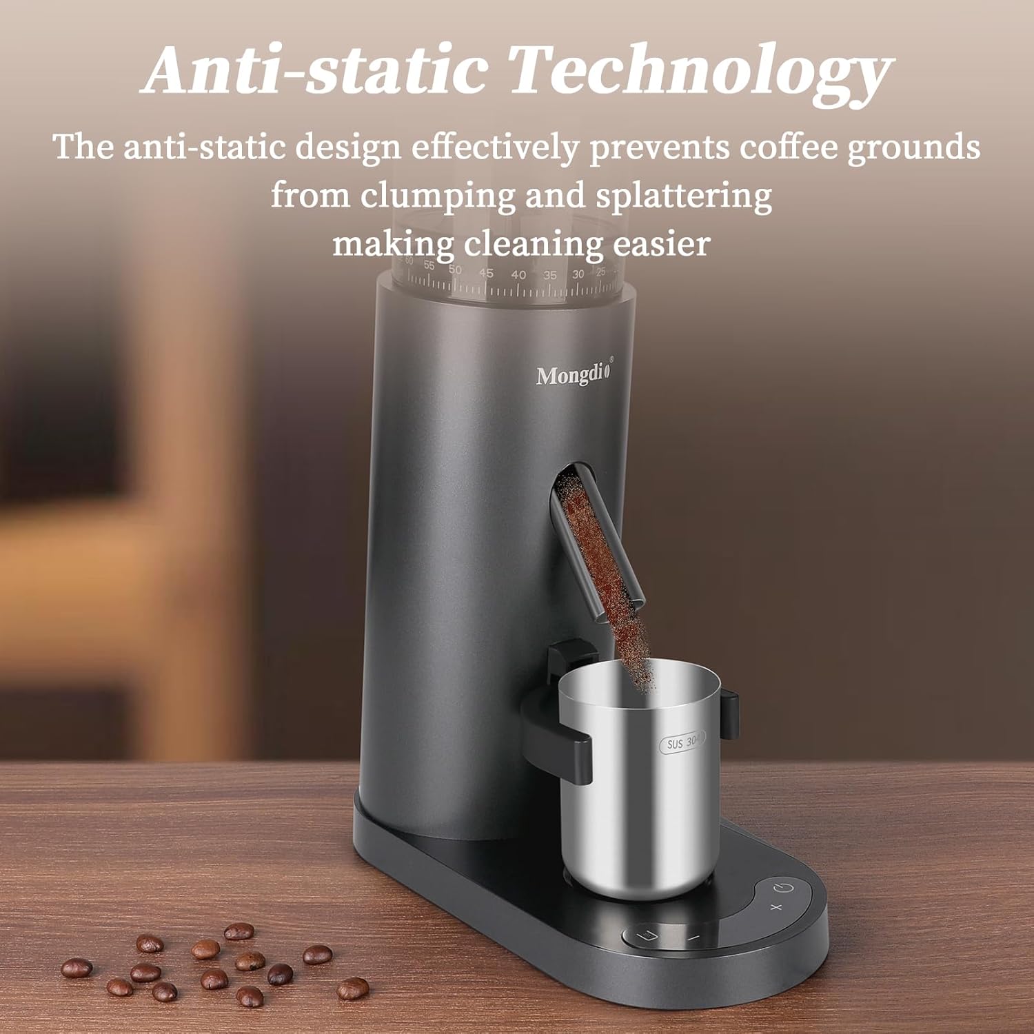 Mongdio Electric Burr Coffee Grinder, Single Dose Burr Coffee Grinder, With 60-Step Grind Settings and 2600mAh Battery, For Drip, French Press, Espresso Moka Pots, Black