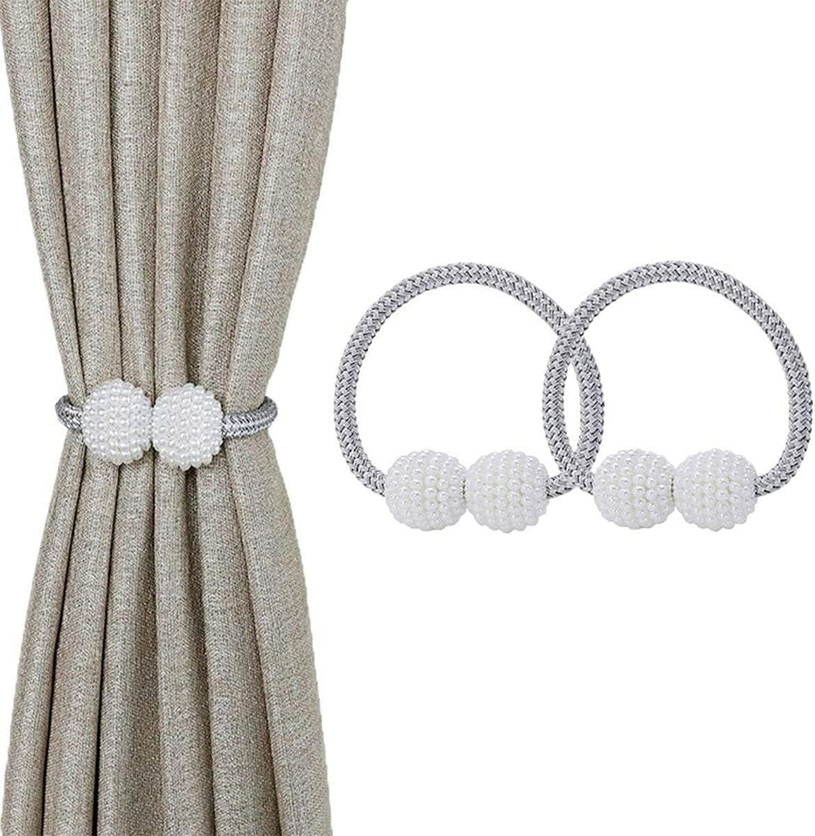 Magnetic Curtain Tie Backs, 2PCS Magnetic Clips Rope Holders for Home Office Hotel Window Decoration (Silver(2pcs))