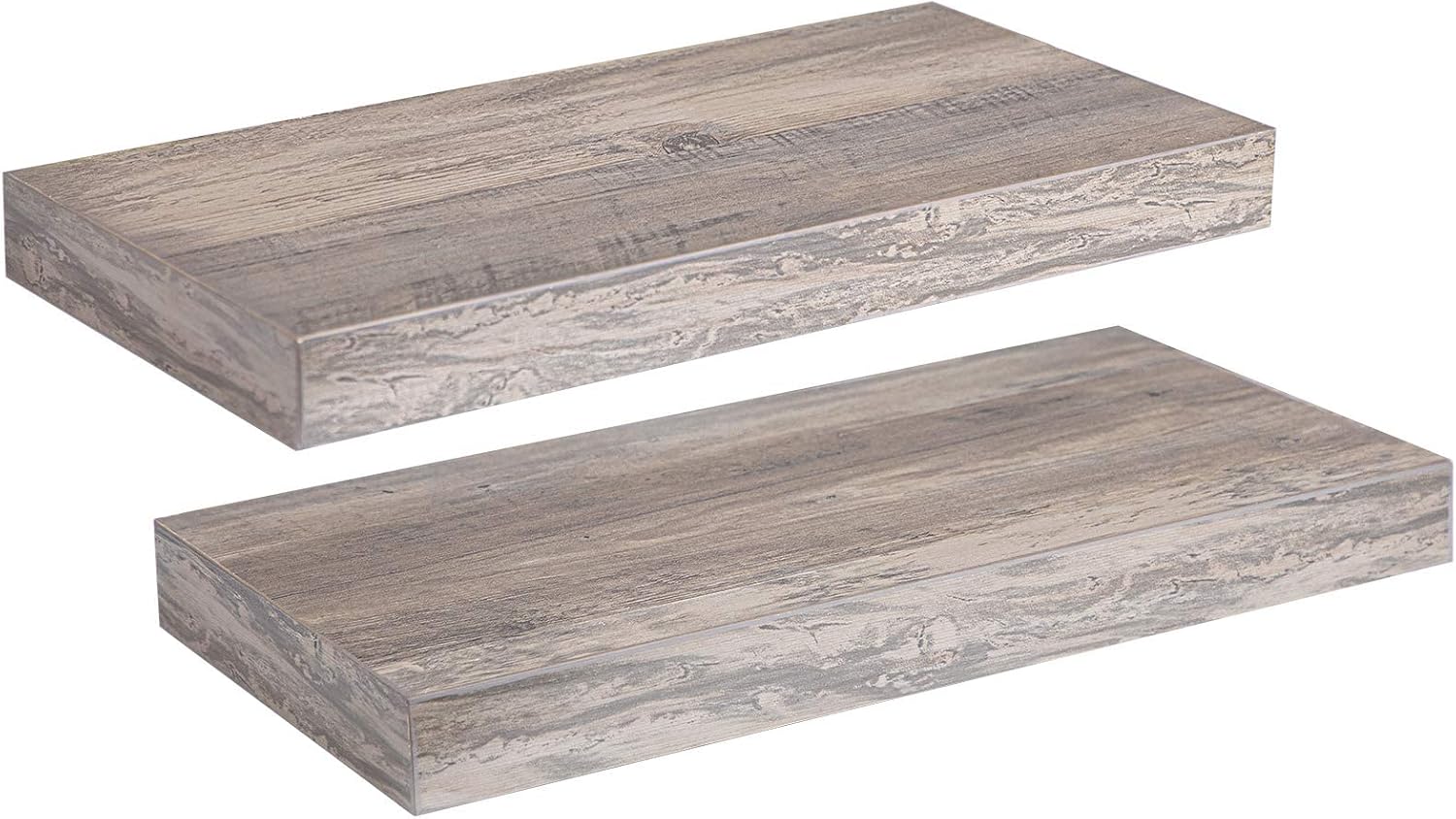 HOOBRO Floating Shelves, Wall Shelf Set of 2, 15.7 Inch Hanging Shelf with Invisible Brackets, for Bathroom, Bedroom, Toilet, Kitchen, Office, Living Room Decor, Greige BG40BJ01