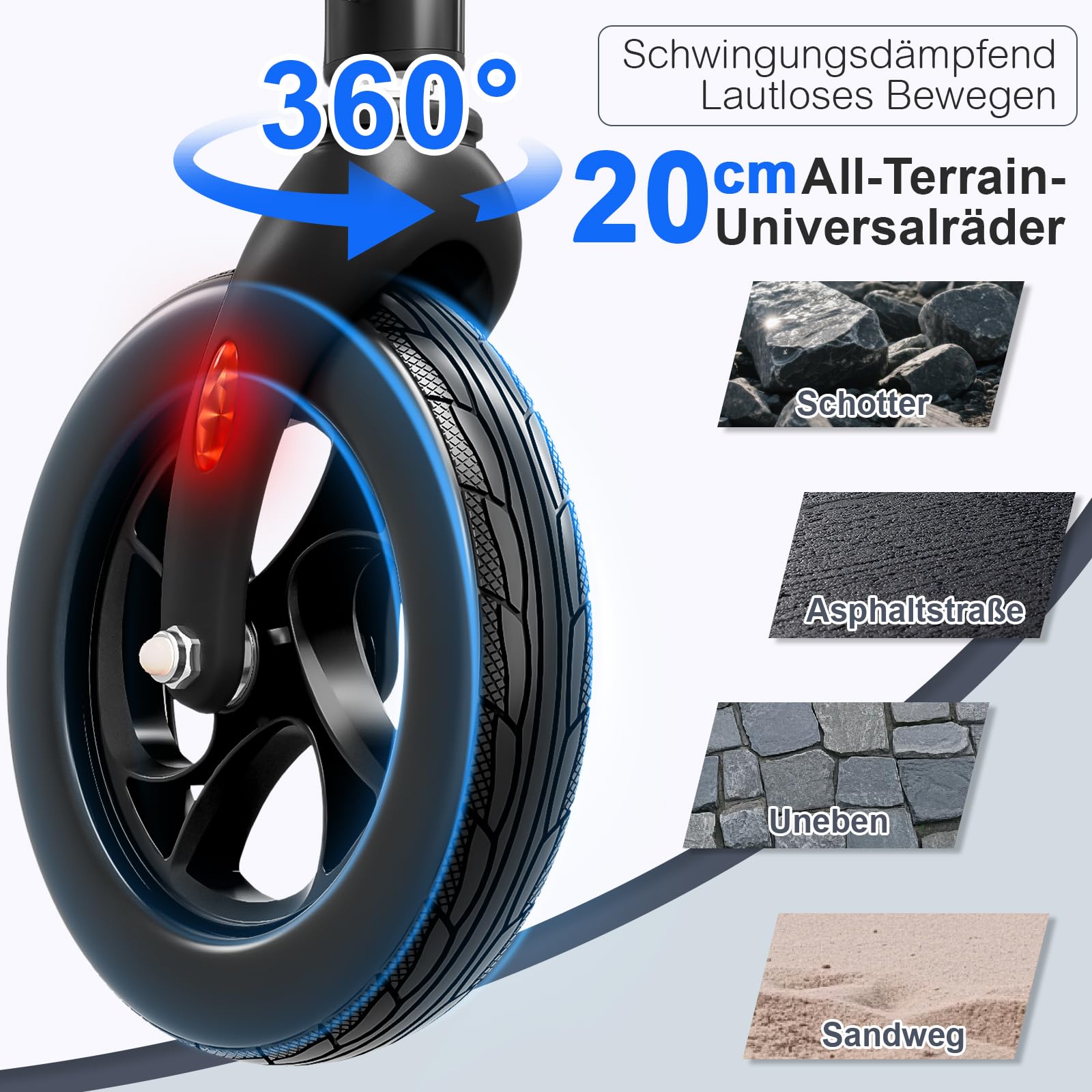 Leichtgewicht Rollator faltbar mit Sitz, Bis (160 kg) belastbar | 6-fach höhenverstellbar, 8-Zoll All-Terrain-Reifen, Robuste Aluminium-Laufhilfe Ideal für Indoor & Outdoor (Weinrot)