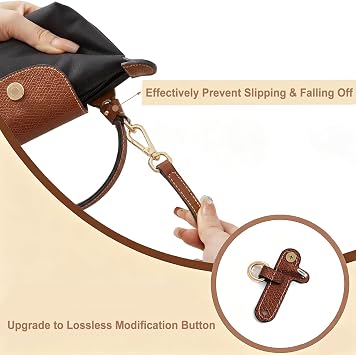 Leather Shoulder Strap Compatible with Longchamp Mini Pouch Adjustable Crossbody Conversion Kit with No-Punch Buckles Replacement Purse Strap for Mini Bag