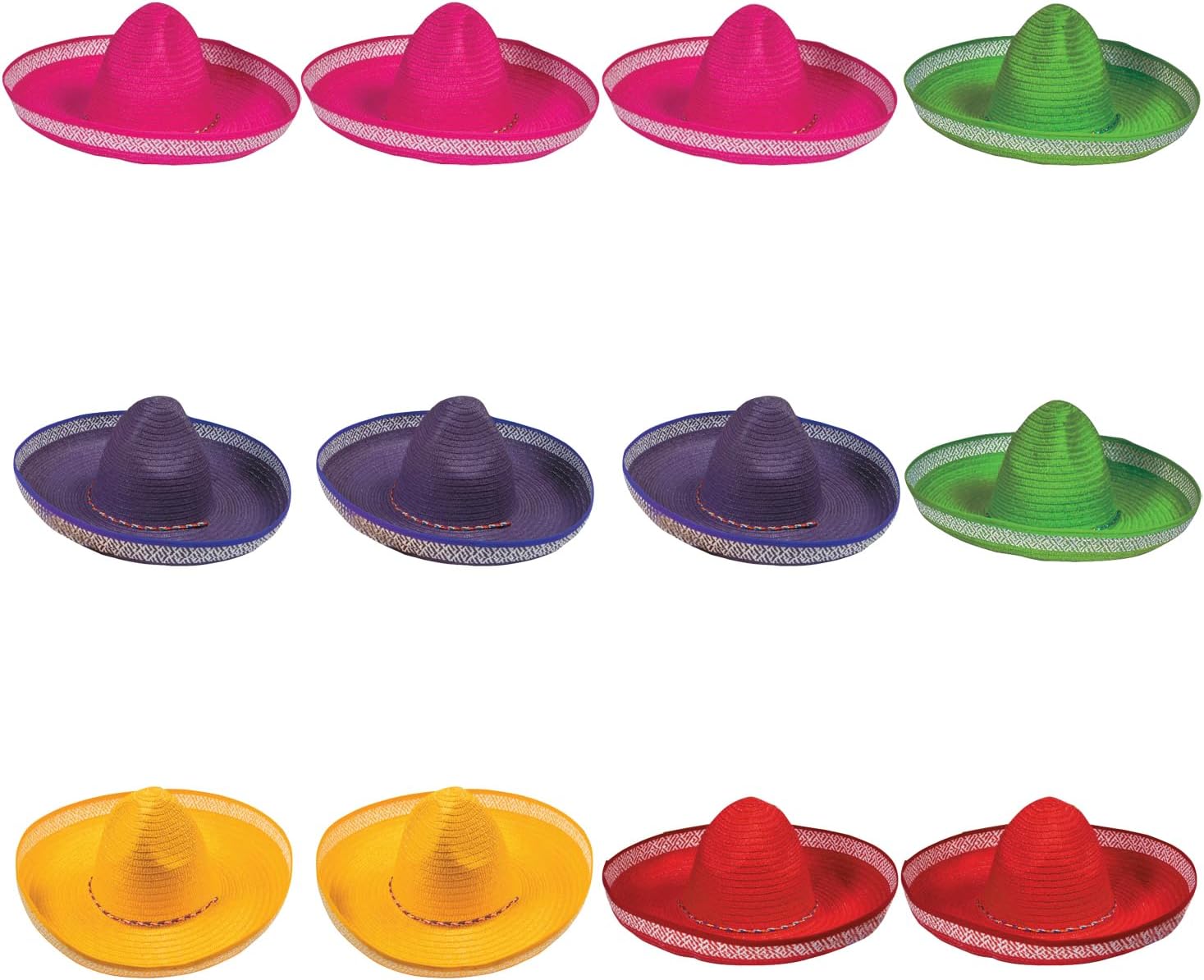 Fun Express Colored Sombrero Hats - Long-Lasting Set of 12 Versatile Hats for Celebrations and Events - Soft, Safe Materials for Perfect Fit for Everyone