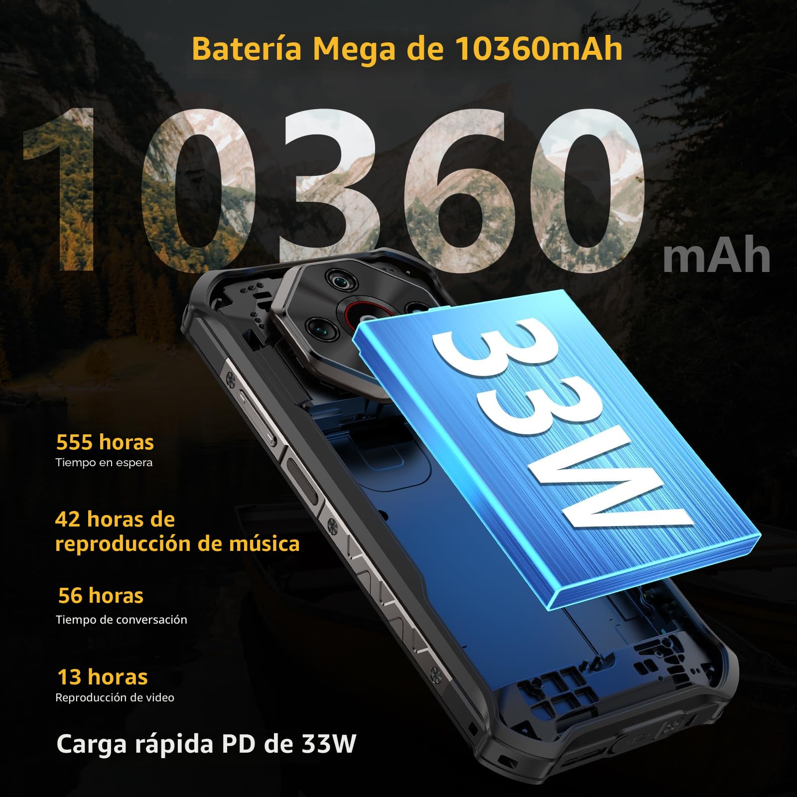 Ulefone Armor X16 Movil Resistente 2025, Android 15 Smartphone 12GB+128GB/SD-2TB 10360mAh Teléfono Movil Flashlight, 6,56”, Cámara 48MP+16MP+20MP, 3-Slots/Face ID/Fingerprint/GPS/OTG/NFC Negro
