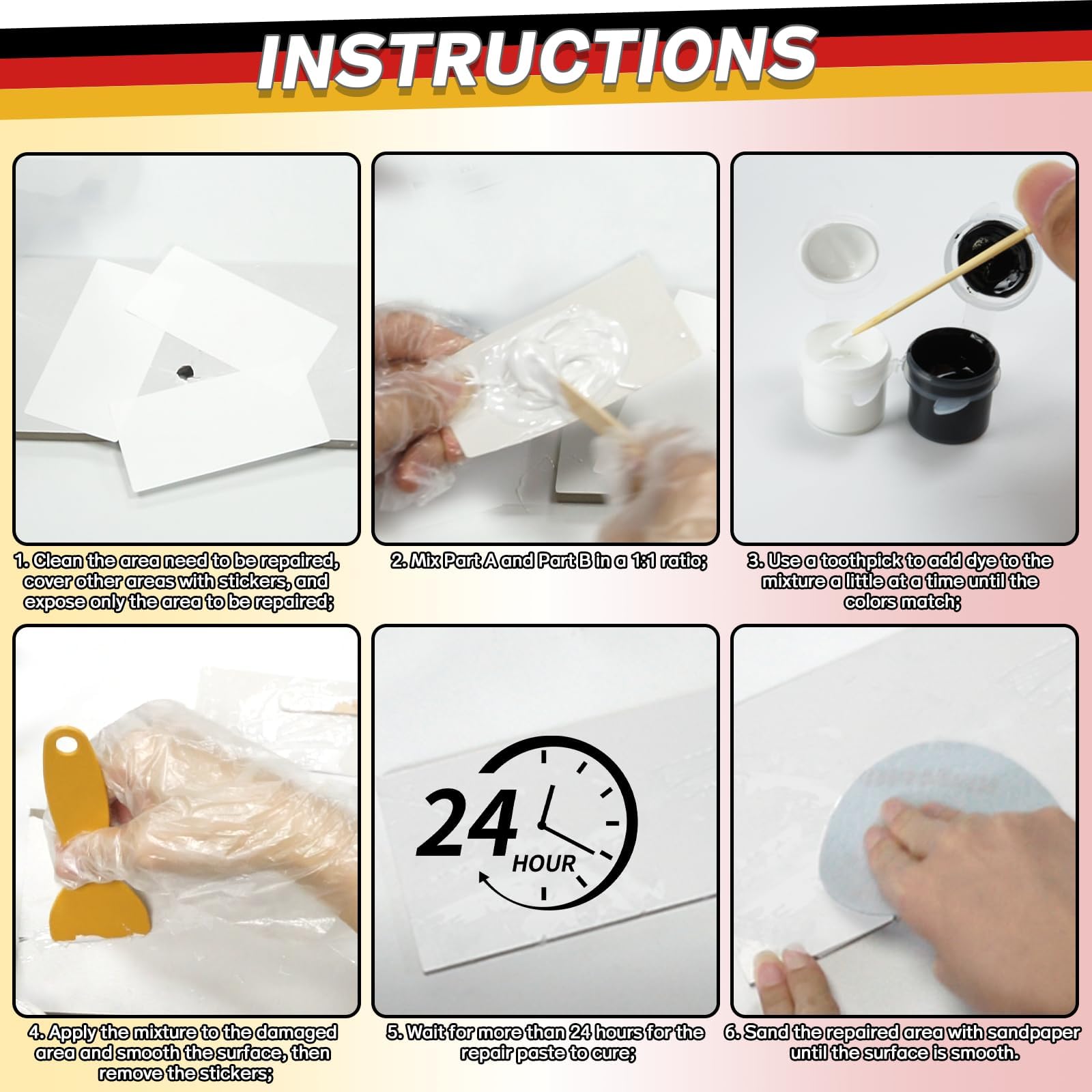 Bath Tub Repair Kit, Fiberglass Tile and Shower Repair Kit Porcelain Repair Kit, Bathtub Repair Kit Repair Chips Dents Cracks Scratches from Ceramic, Marble, Quartz, Resin, Acrylic — view 5