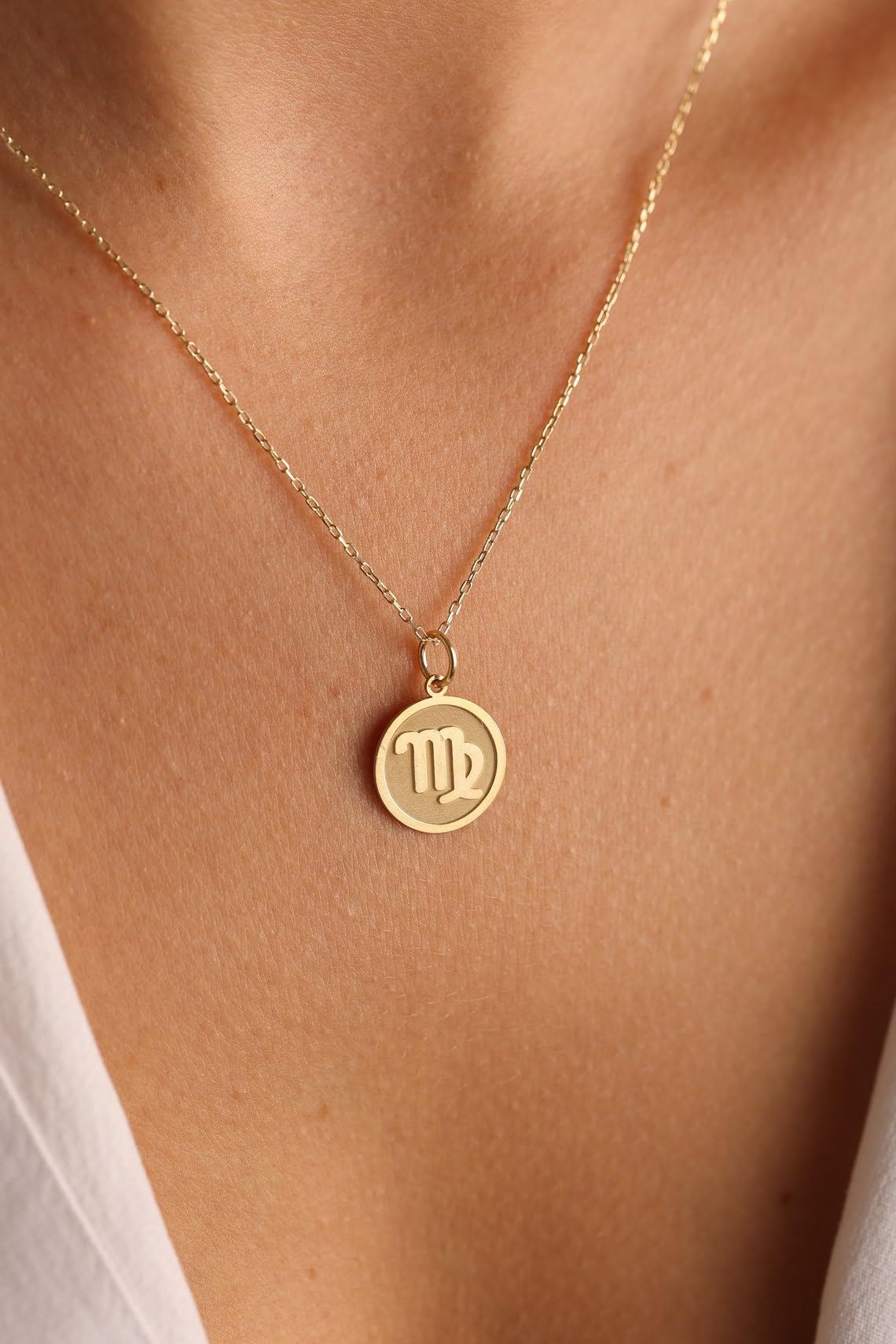 Collar de plata de ley 925 de 24 mm | Cadena de 45 cm | Virgo | Colgante con el símbolo de Virgo | Zodiaco | Colgante con el signo de Virgo | Día de la Madre | Joyería con baño de oro | L_01413