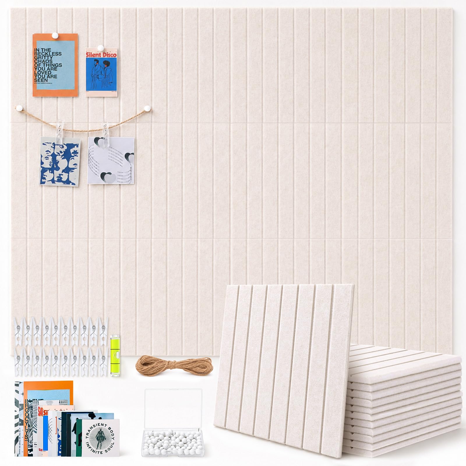 TruuNotion 12 Pcs Felt Pin Board Self Adhesive, 48 x 36 inch Notice Board Tiles 0.9cm Thick Vision Board with 96 Nano Pads, 100 Push Pins, Cork Board Alternative for Office, Kitchen, Home (Camel)