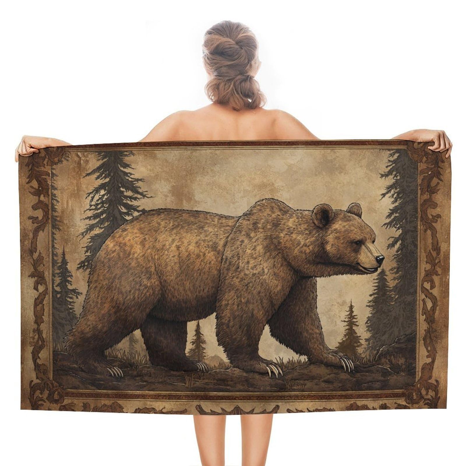 LSRCPD Majestic Bear in The Beach Towel Sand Free Microfiber Large Shower Towels Multipurpose Absorbent for Bathroom Pool 130x80 CM