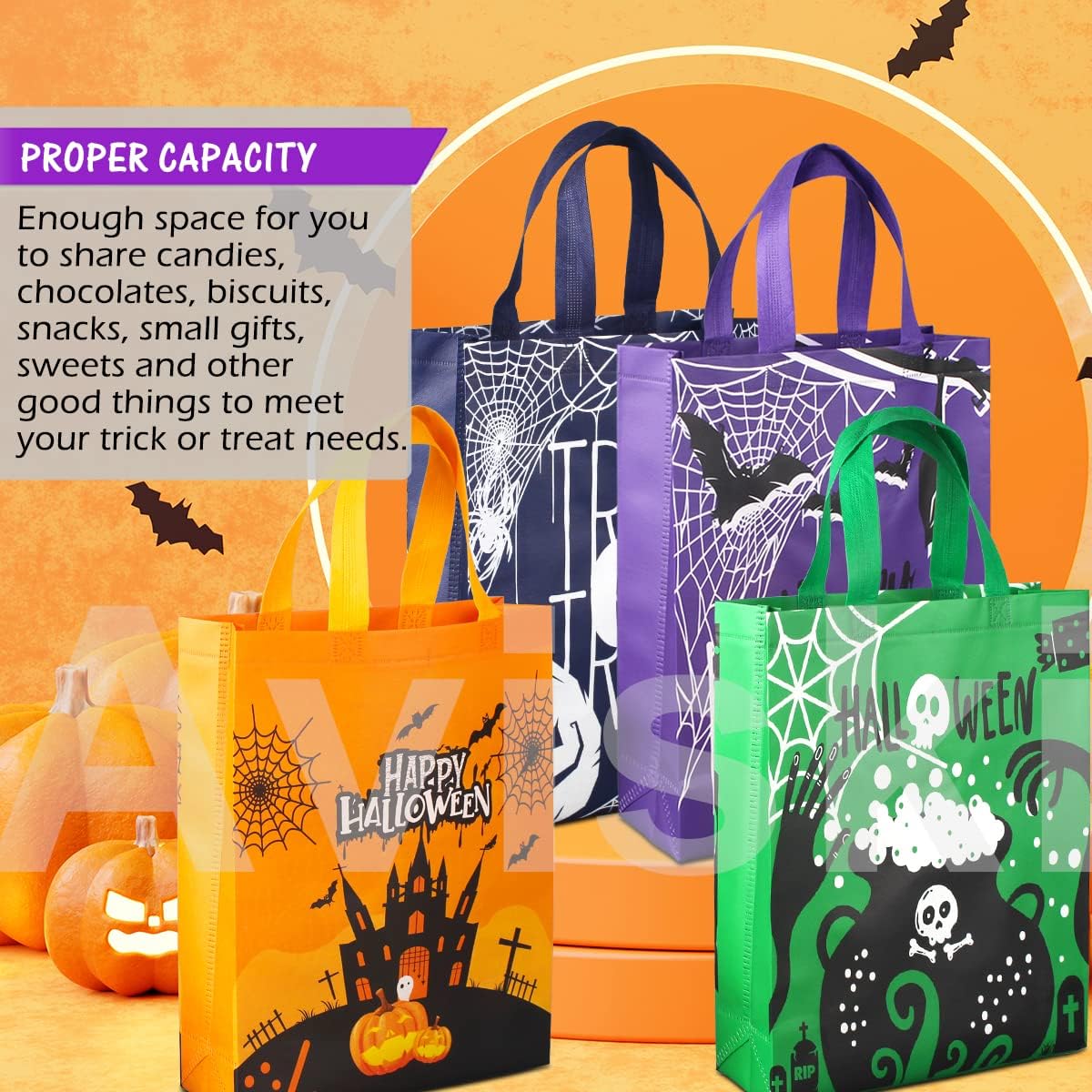 Aviski 6PCS Halloween Trick or Treat Bags, Non-Woven Large Gift Tote Bags with Handles for Gifts Wrapping, Party Supplies, 15 * 11.8 * 3.9inch - Image 3