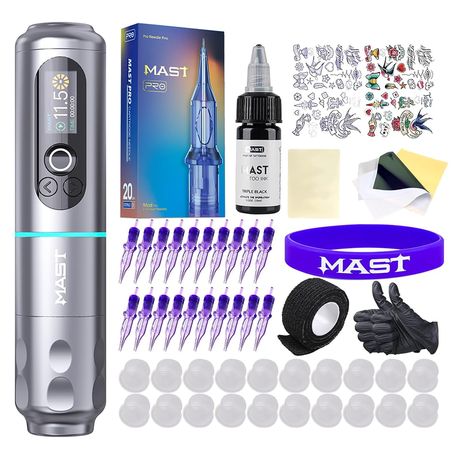 Mast Archer2 Wireless Tattoo Gun Rotary Pen Kit, Brushless Motor by Mcore, Smart Screen & 2000mAh Battery for Run Long Time, 3.5mm Stroke Length (grey)