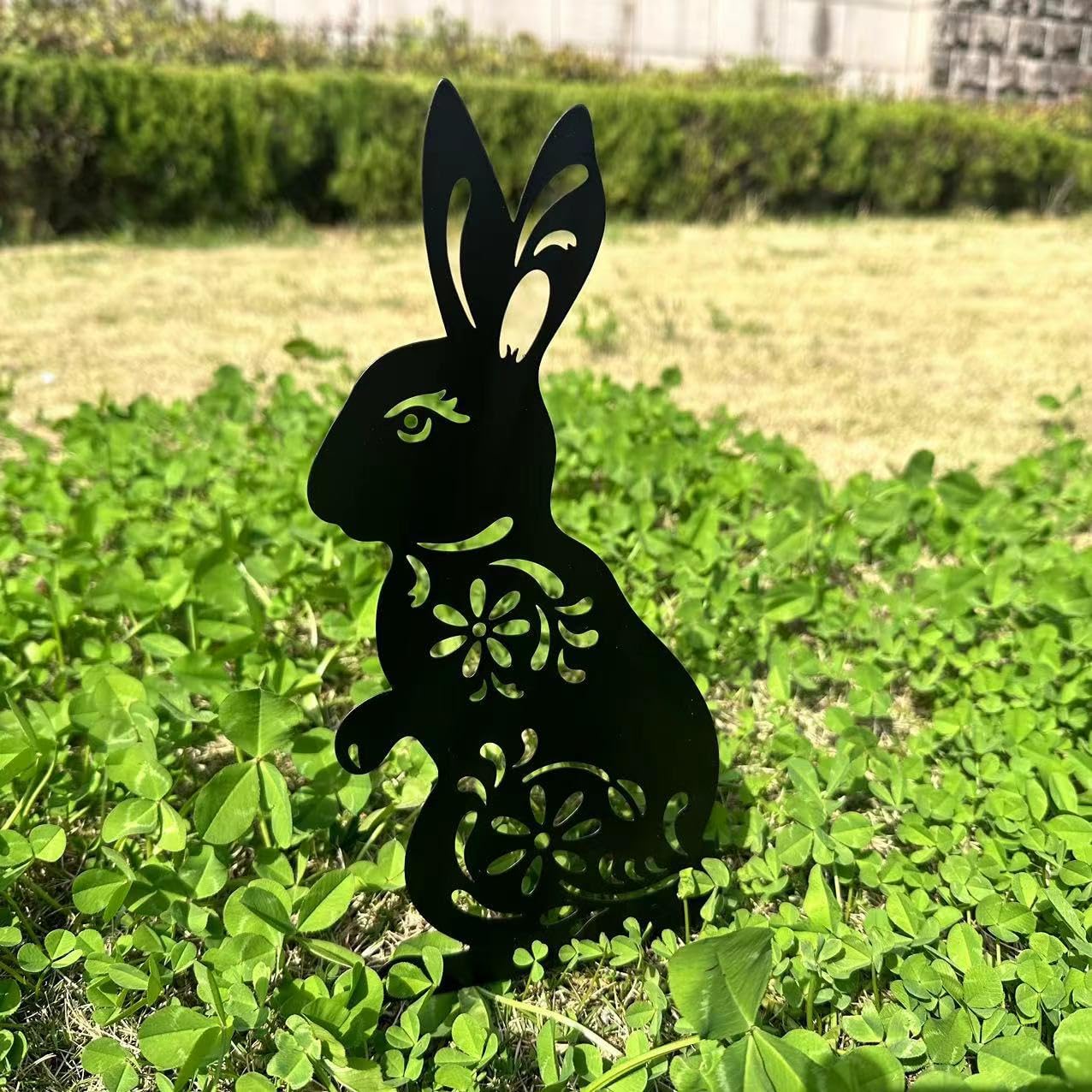 QBMYCN Rabbit Metal Garden Stakes Decorative,2 Pack Black Rabbit Silhouette Statues,for Yard Garden - Image 2