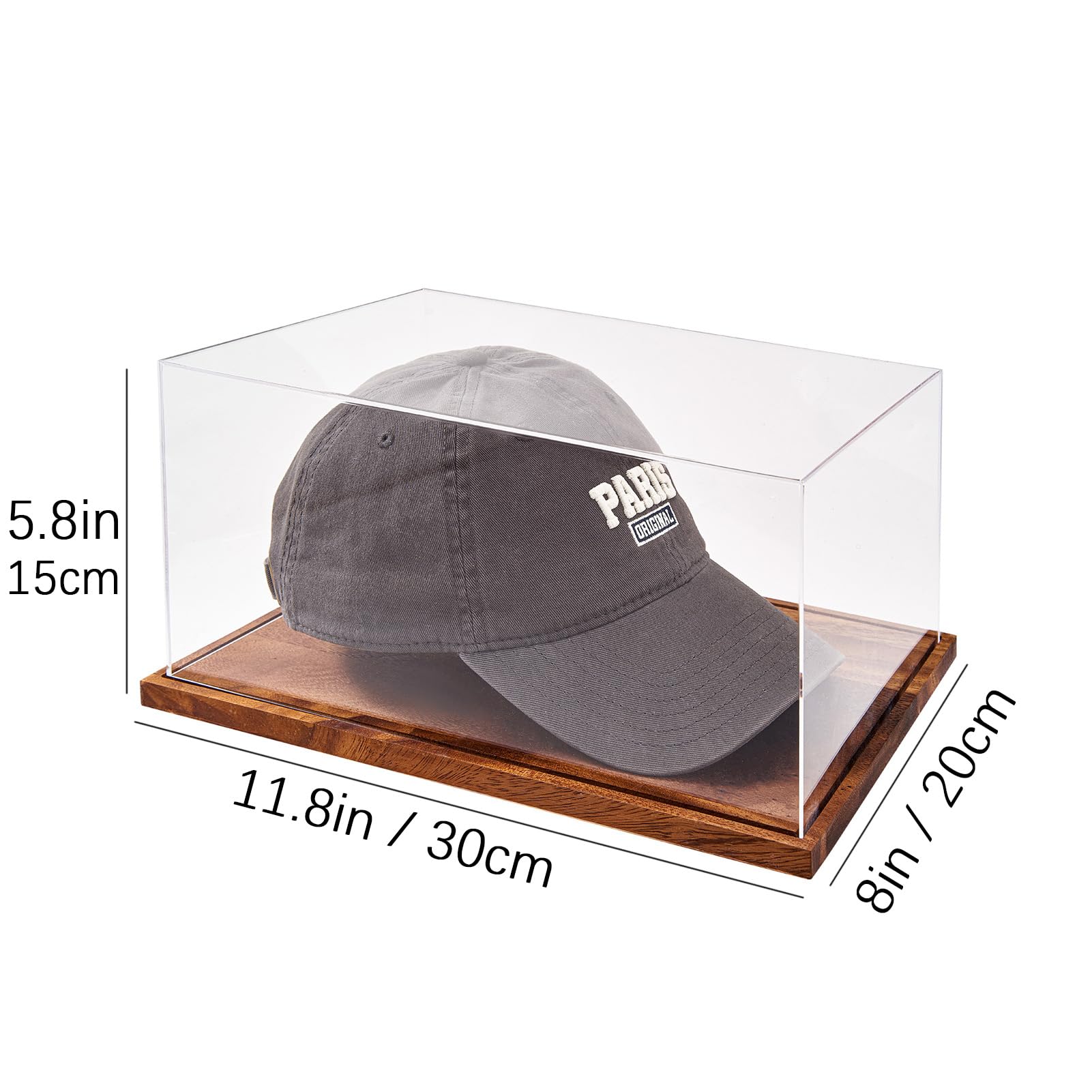 Hat Display Case, No Assembly Required Clear Acrylic Baseball Cap Stand, UV Protection Signed Hat Transparent Showcase, UV Protection Box with Solid Wood Base Risers & Hat Shaper 4