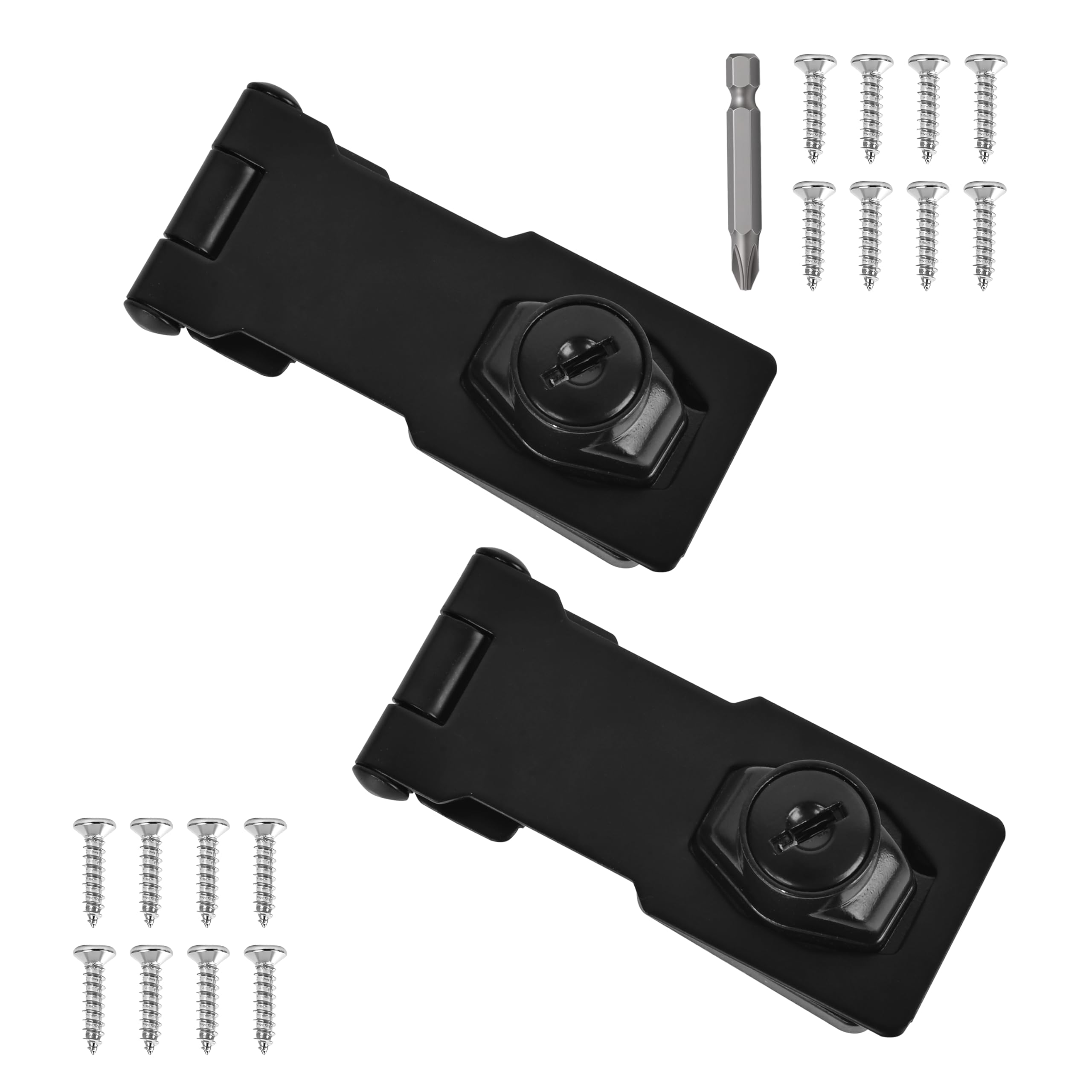 2 Pcs keyed Hasp Lock,4 inch keyed hasp Locks Twist knob keyed Locking hasp for Cabinet Small Door,Hasp Lock with Keys,Metal Safety Hasp Latches (2 Pcs Black, 4 inch)