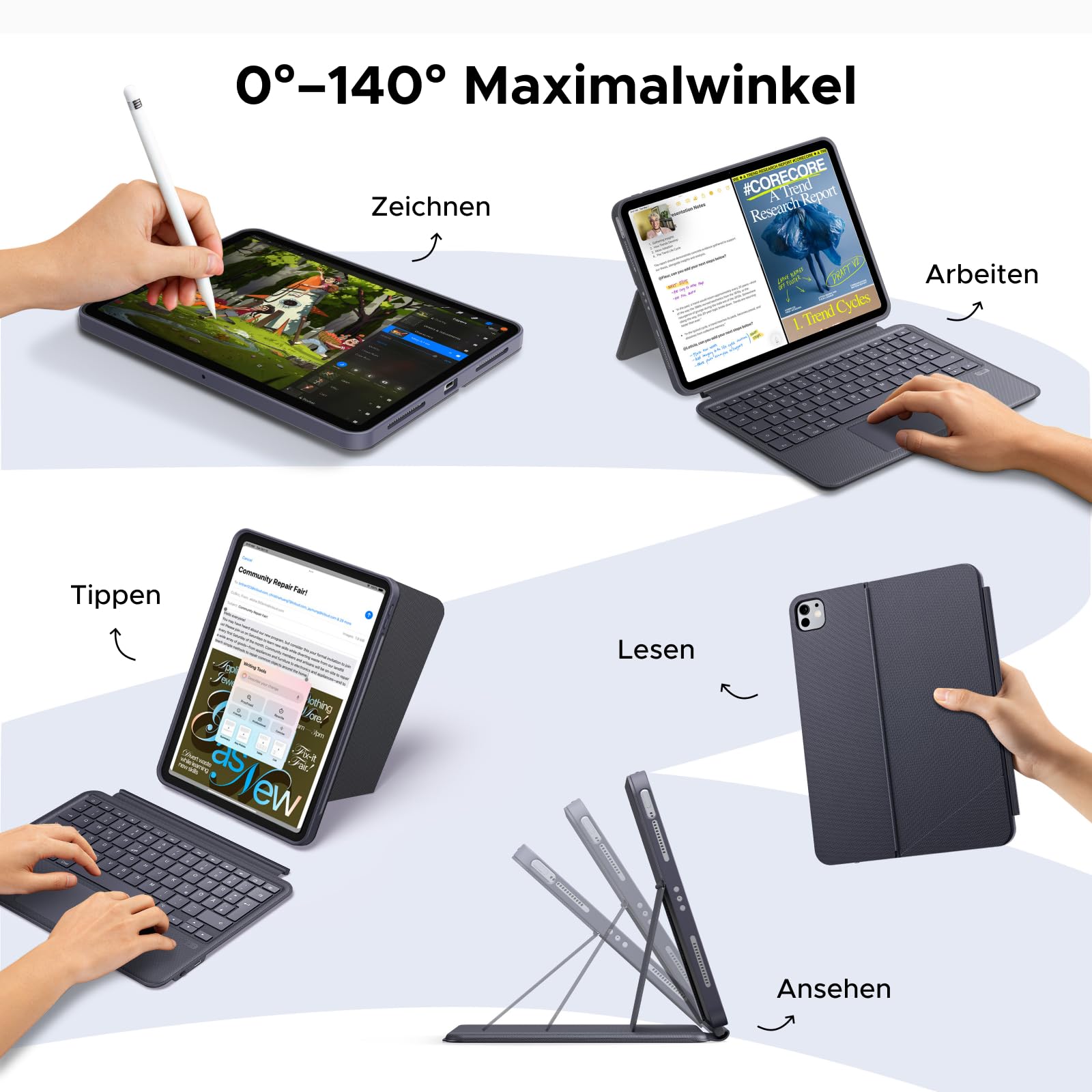UGREEN iPad Hülle mit Tastatur, Keyboard mit Touchpad, Hintergrundbeleuchtung, Scherenstruktur, Abnehmbar, Kompatibel mit iPad Air M4/M3/M2/M1 11", iPad Air 4 10.9", iPad Pro 2022/2020/2018 11"