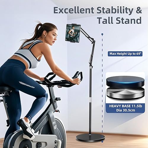Miniatura 2 de Peastrex Soporte de piso para tablet con base estable de 12 libras, soporte para teléfono iPad con brazo elástico de altura ajustable para iPad Pro