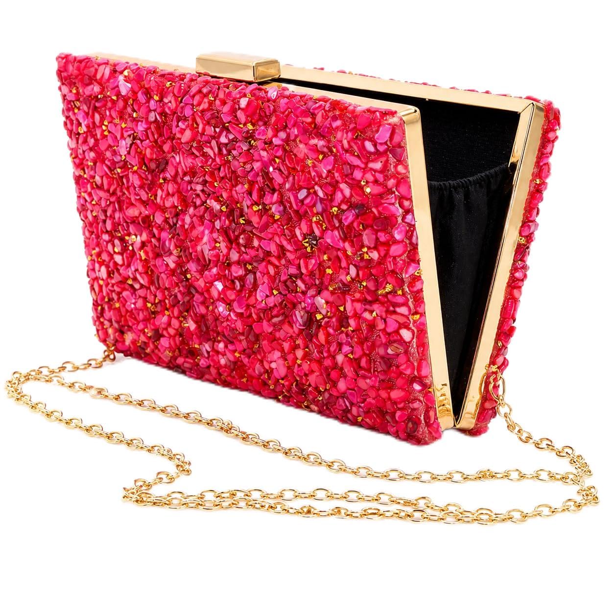 Pochette avec paillettes fuchsia et strass d'exception chic - 8